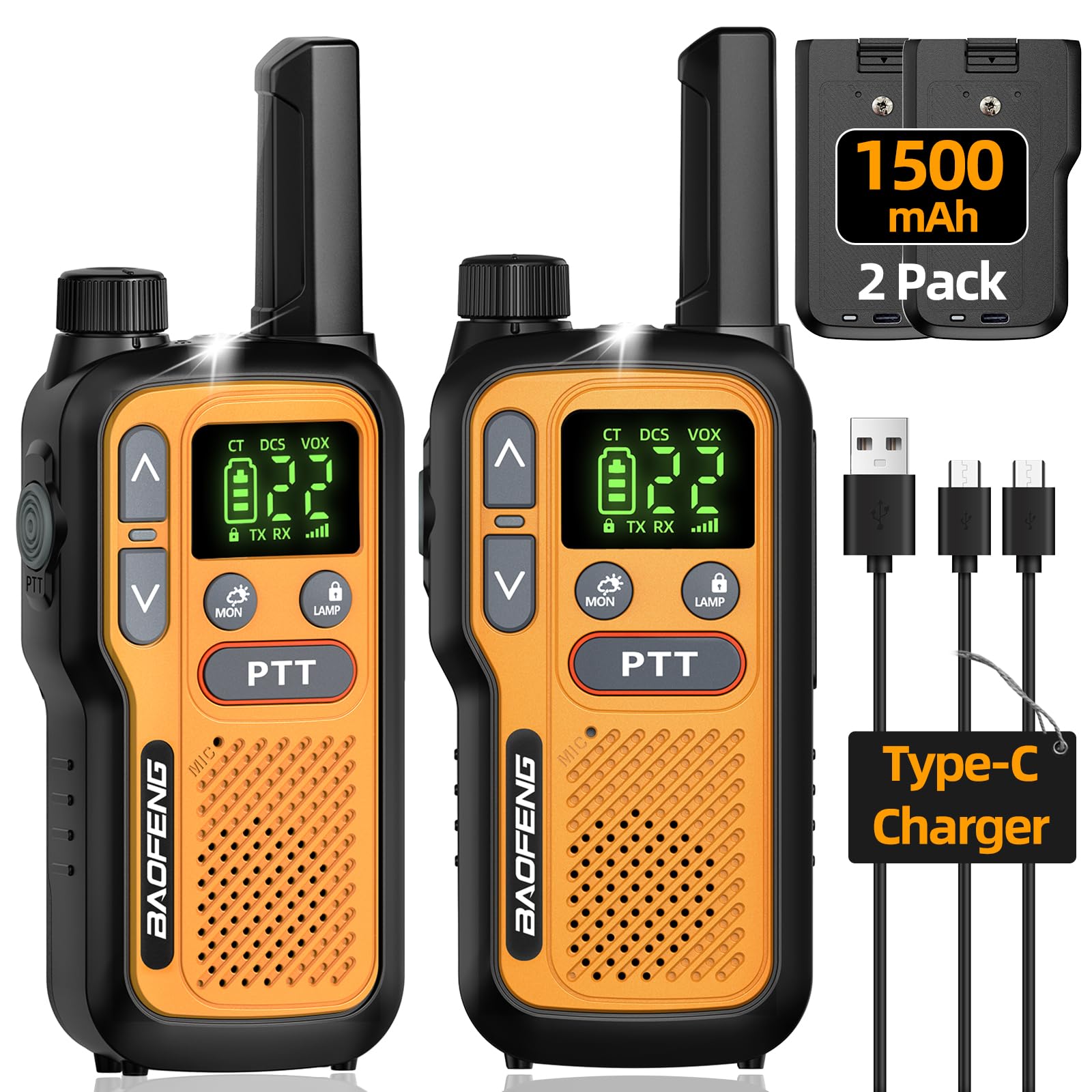 Baofeng GT-22 Walkie Talkie PMR 446 Radio 16 Kanalen Twee Weg Radio Oplaadbare USB Oplader 1500mAh Batterij Handheld Radio met Oortje (2 stuks