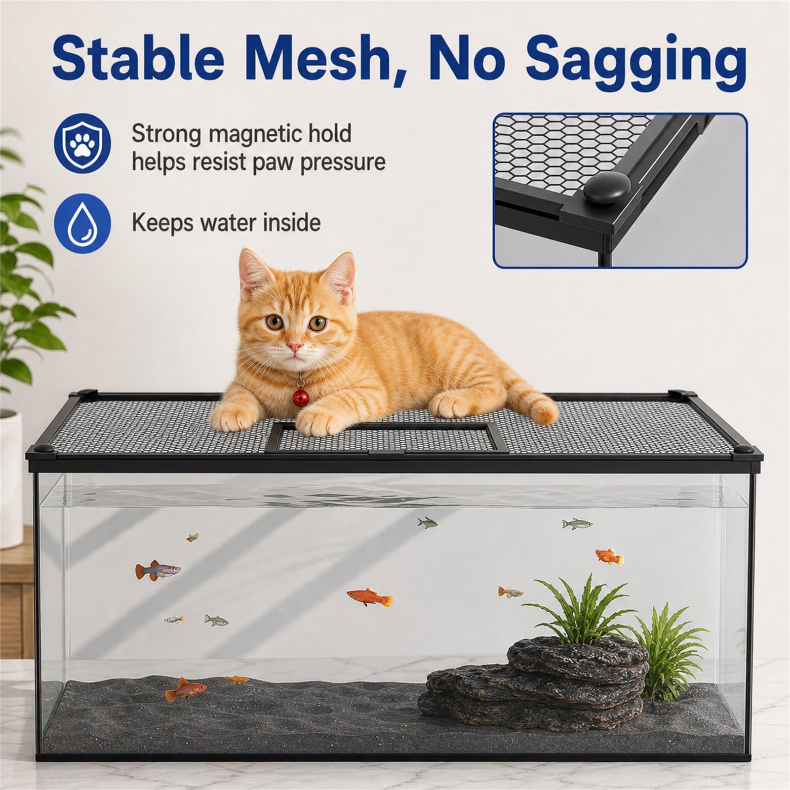 Tapas De Acuario,Red Magnética Anti-Salto para Acuario,Cubierta De Pantalla para Acuario,con Ventana pequeña de alimentación,Buena Ventilación,para Oficina Vestíbulo Tienda de Mascotas
