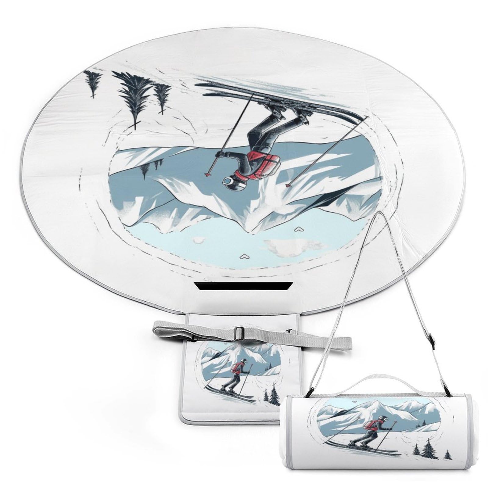 Couverture de pique-nique ronde imperméable avec imprimé ski plein air pliable