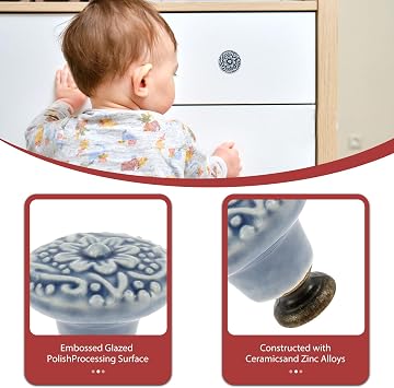 NIHUIFDPY 20Pcs Ceramic Pull Knobs Set Vintage Cabinet Knobs Decorative Kitchen Furniture Pull Handle with Screws 3.4cm Round Antique Cupboard Door Dresser Knob for Wardrobe Home Interior Décor(Blue)