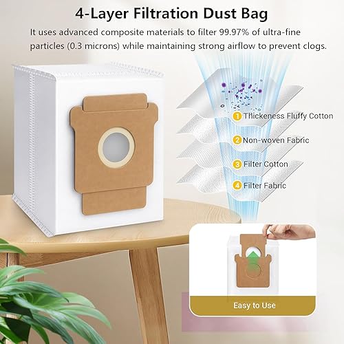 Miniatura 5 de 16 accesorios de repuesto para iRobot Roomba Plus 505 Combo y 405 Combo y 507 Combo Aspirador, 1 Cepillo de Rodillo, 3 Filtros Hepa, 4 Bolsas de