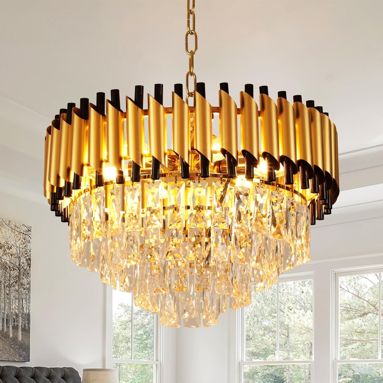 Modern Crystal Chandelier - Black Gold Spiral -15