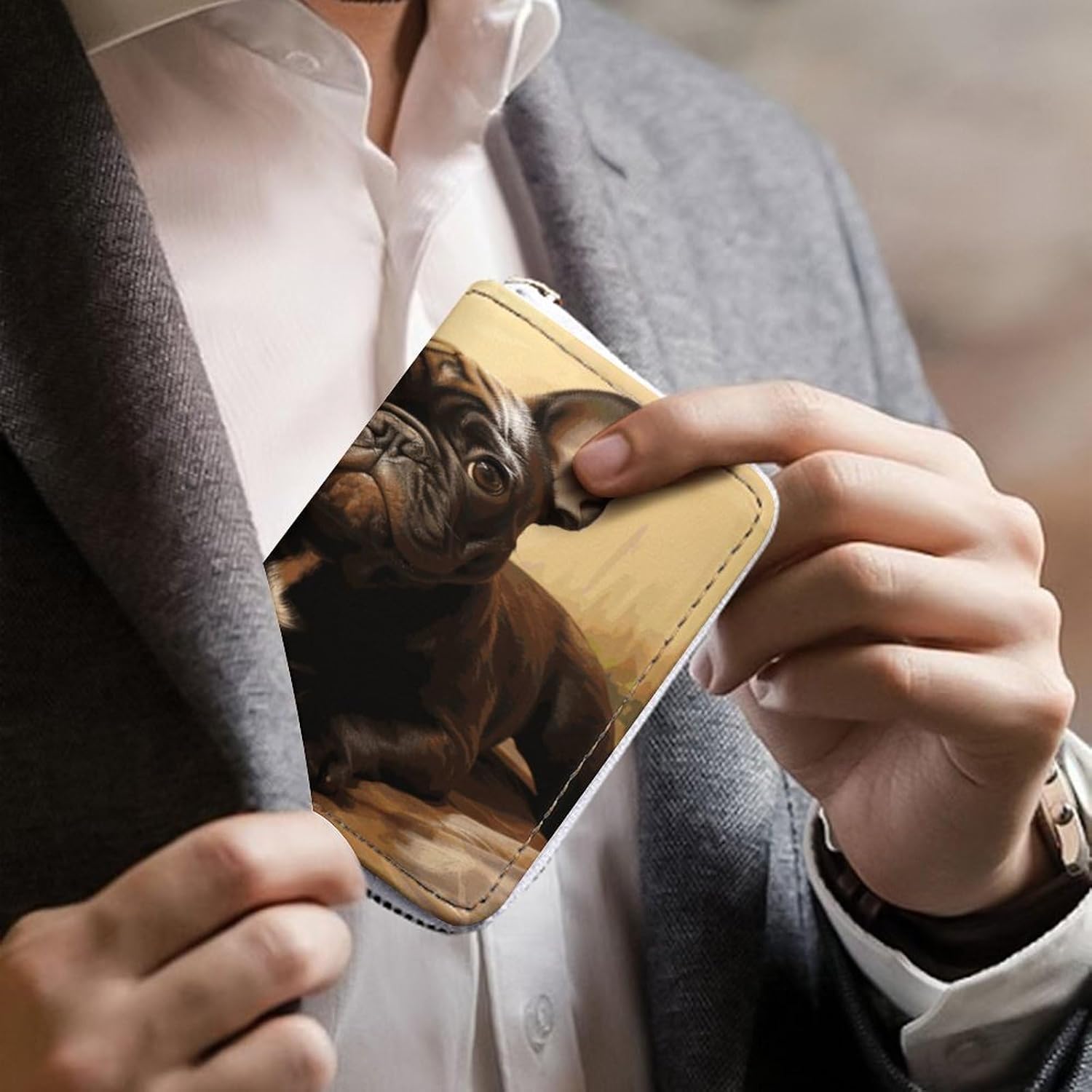 Cute French Bulldog Graphics Card Holder RFID Blocking,Credit Card Wallet for Women And Men,Card Case Organizer Bag with Zipper