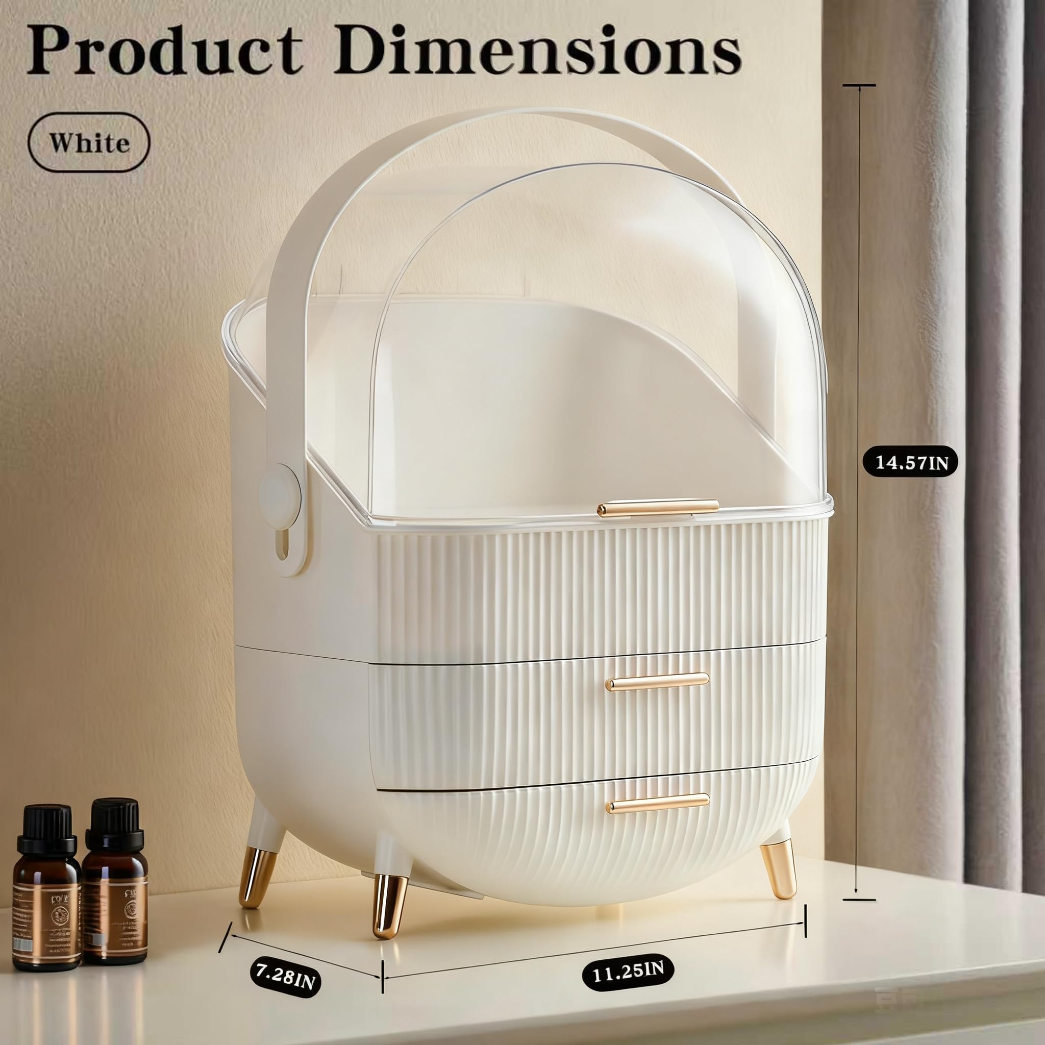 Organizador de maquillaje para tocador, organizadores de cosméticos para el cuidado de la piel con tapa y cajones, vitrinas de cosméticos para encimera de baño, regalo ideal para mujeres (blanco)