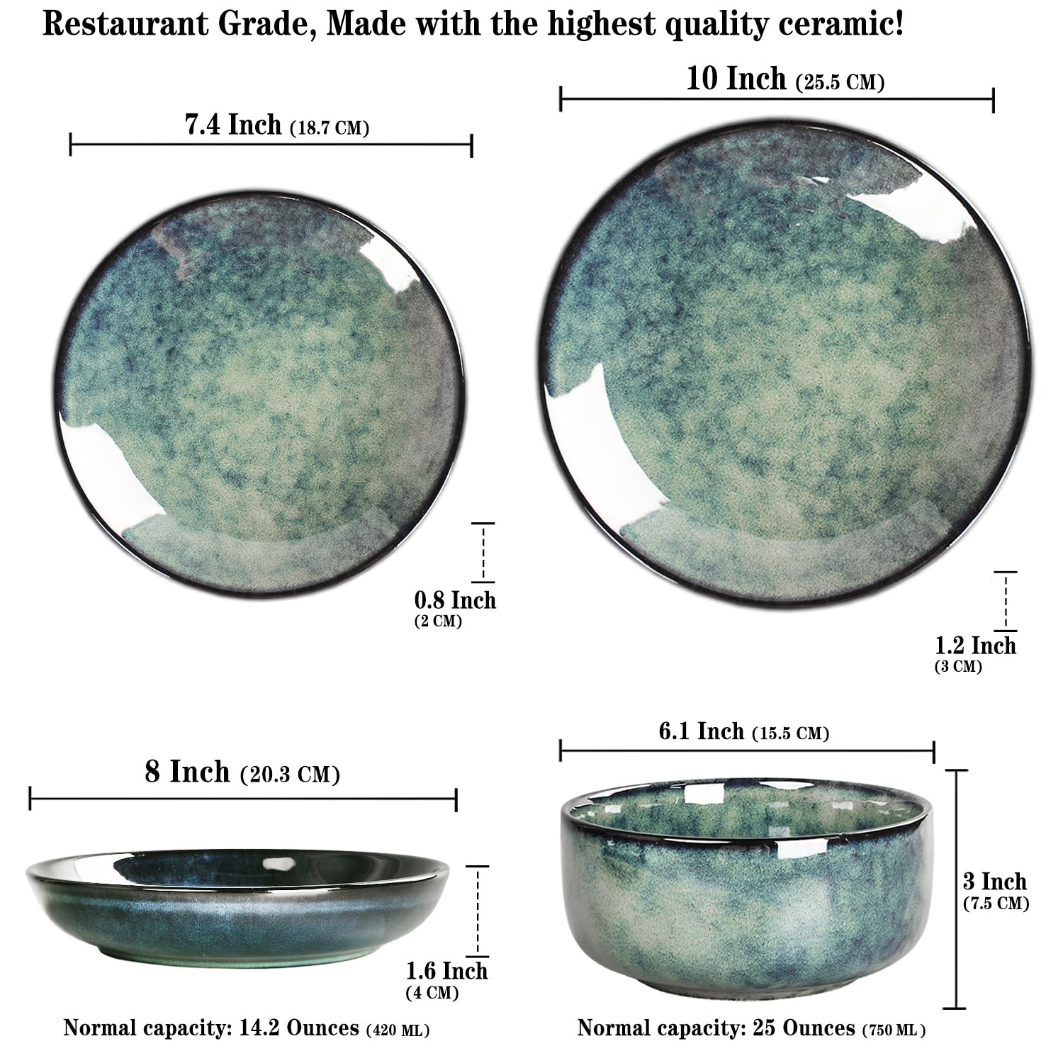 LIUYWYHCF Ceramic Dinnerware (16 pcs) Serve 4 people, Plates and Bowls Sets, Reactive Glaze Dishes Set, Chip Resistant and Scratch Resistant, Dishwasher Microwave Safe, Suitable for dinner, parties