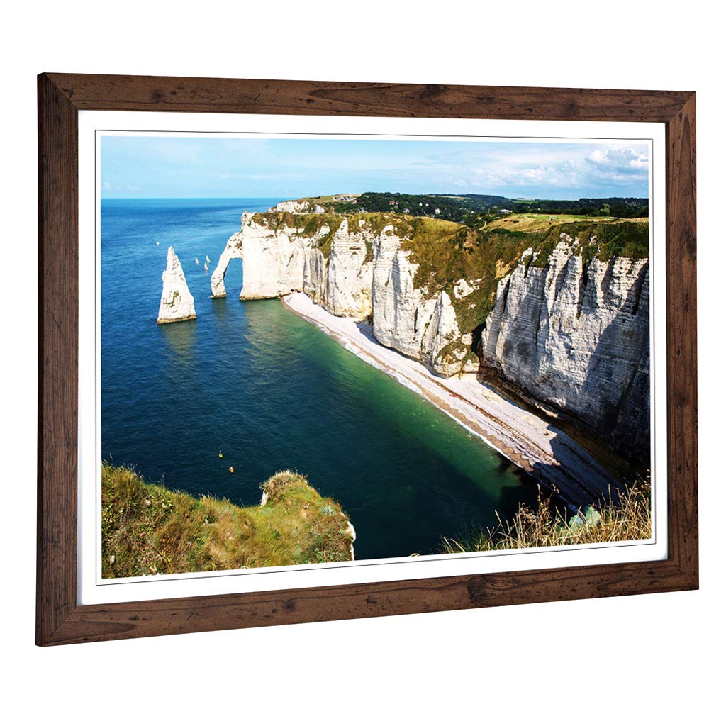 Big Box Art Framed Print of Etretat Normandy France Seascape (2) Design | Wall Art Picture | Home Decor for Kitchen, Living Room, Bedroom, Hallway, Walnut, A2 / 24.5x18 Inch / 62x45cm