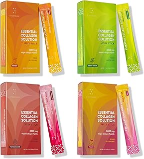 EVERYDAZE Essential Collagen Solution Jelly Stick | 40 Variety Pack | Peach, Mango, Green Grape, Pomegranate | Vegan Collagen Peptide Supplement | Hair, Skin, Nail, Bone Health for Men & Women