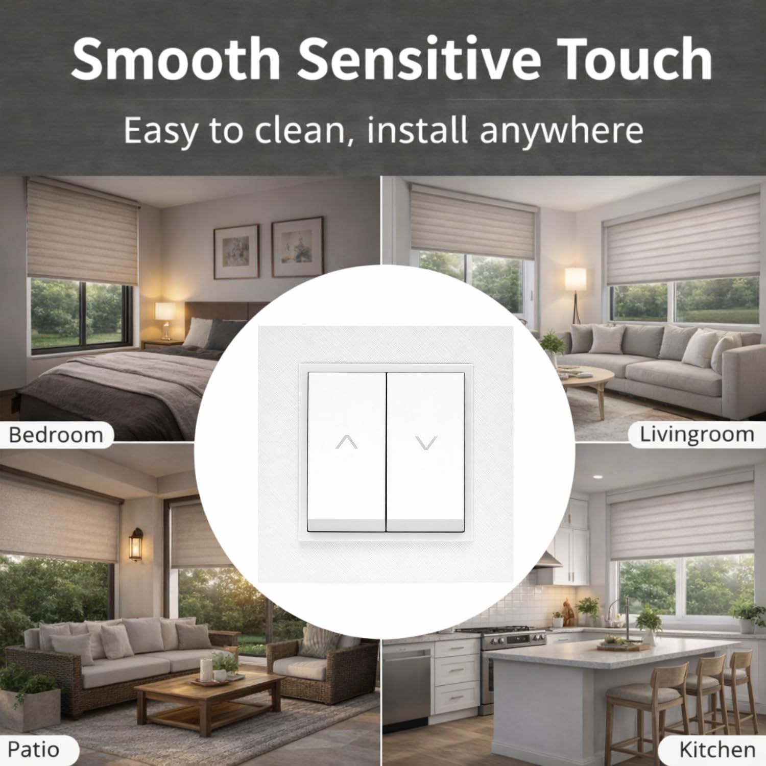 ILUMINASHOP ® Mecanismo pared Empotrable con Marco, 100-250V AC, Mecanismo Eléctrico 85x85mm, Fácil Instalación, Fácil de Limpiar (Pulsador Doble Para Persianas Automáticas, Blanco PC)