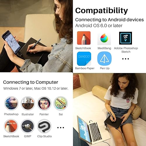 Miniatura 6 de Drawing Tablet HUION HS64 Beginner Graphics OSU Tablet with Battery-Free Stylus 8192 Pressure Sensitive for Digital Art, Painting & Design