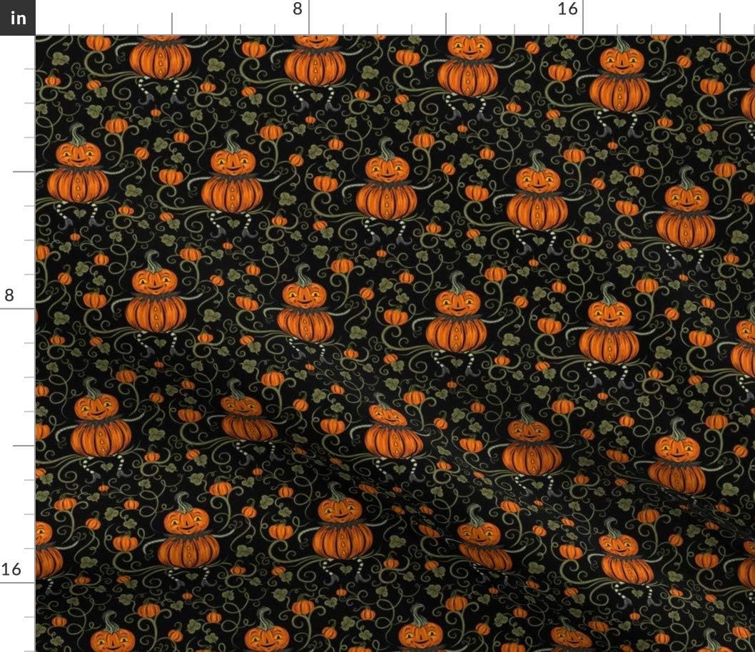 Spoonflower Fabric - Pumpkin Halloween Vintage Whimsical Illustration Printed on Petal Signature Cotton Fabric Fat Quarter - Sewing Quilting Apparel Crafts Decor