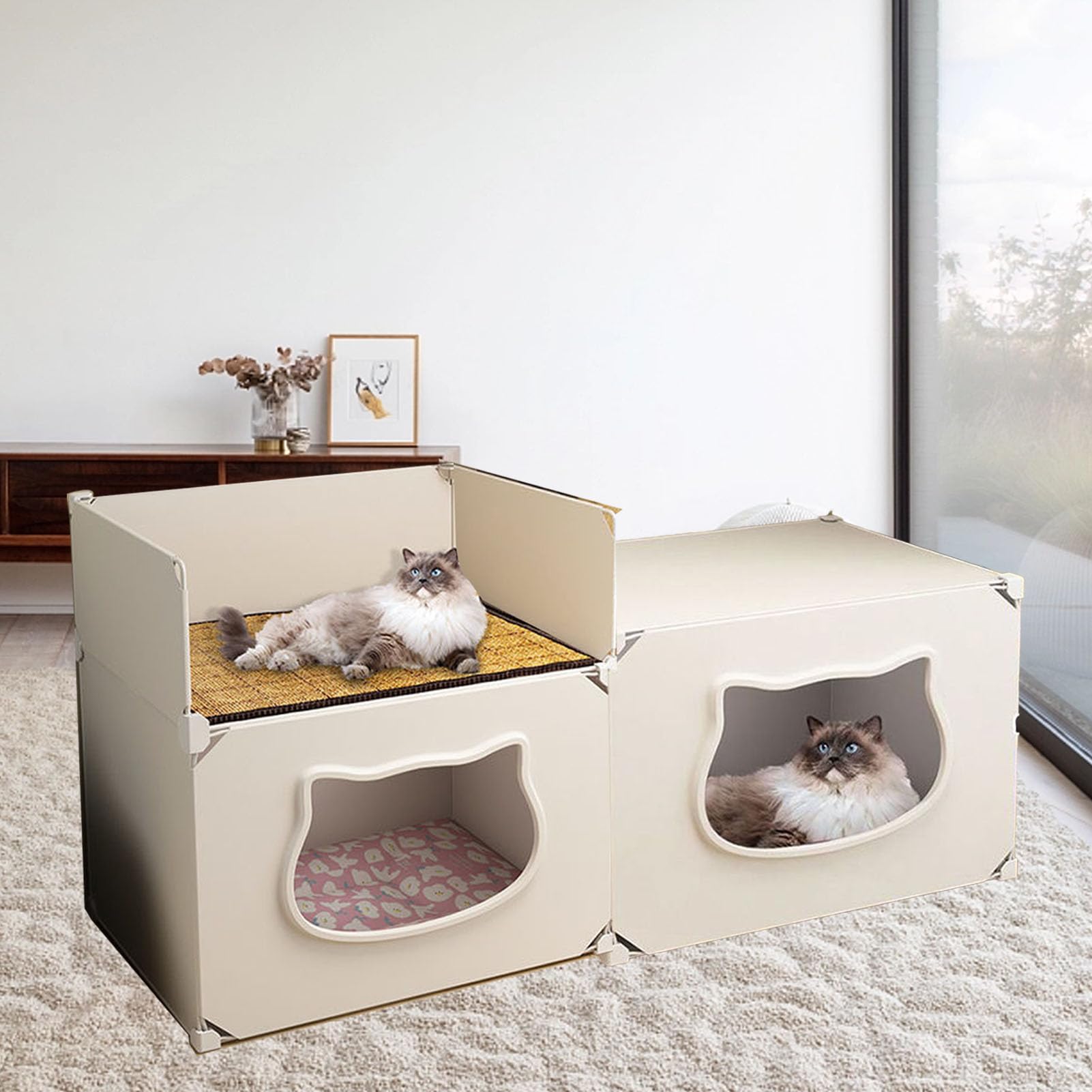 Amazon.co.jp: 屋内猫用猫ベッド、半密閉猫ハウス取り外し可能洗える猫