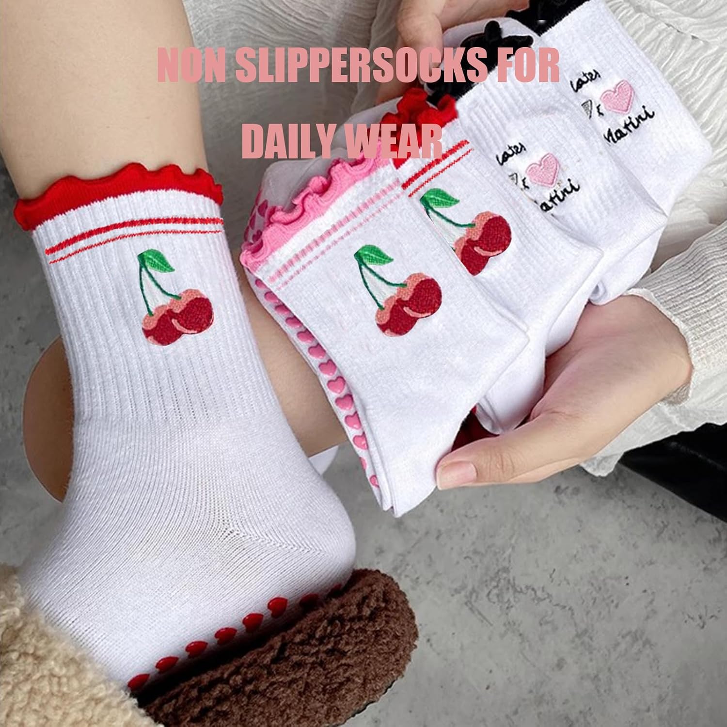 BIRDDIE 3 Pairs Pilates Socks,Socks Woman,Love Heart Anti Slip Particles,Mid Calf Yoga Socks for Pilates,Ballet,and Yoga