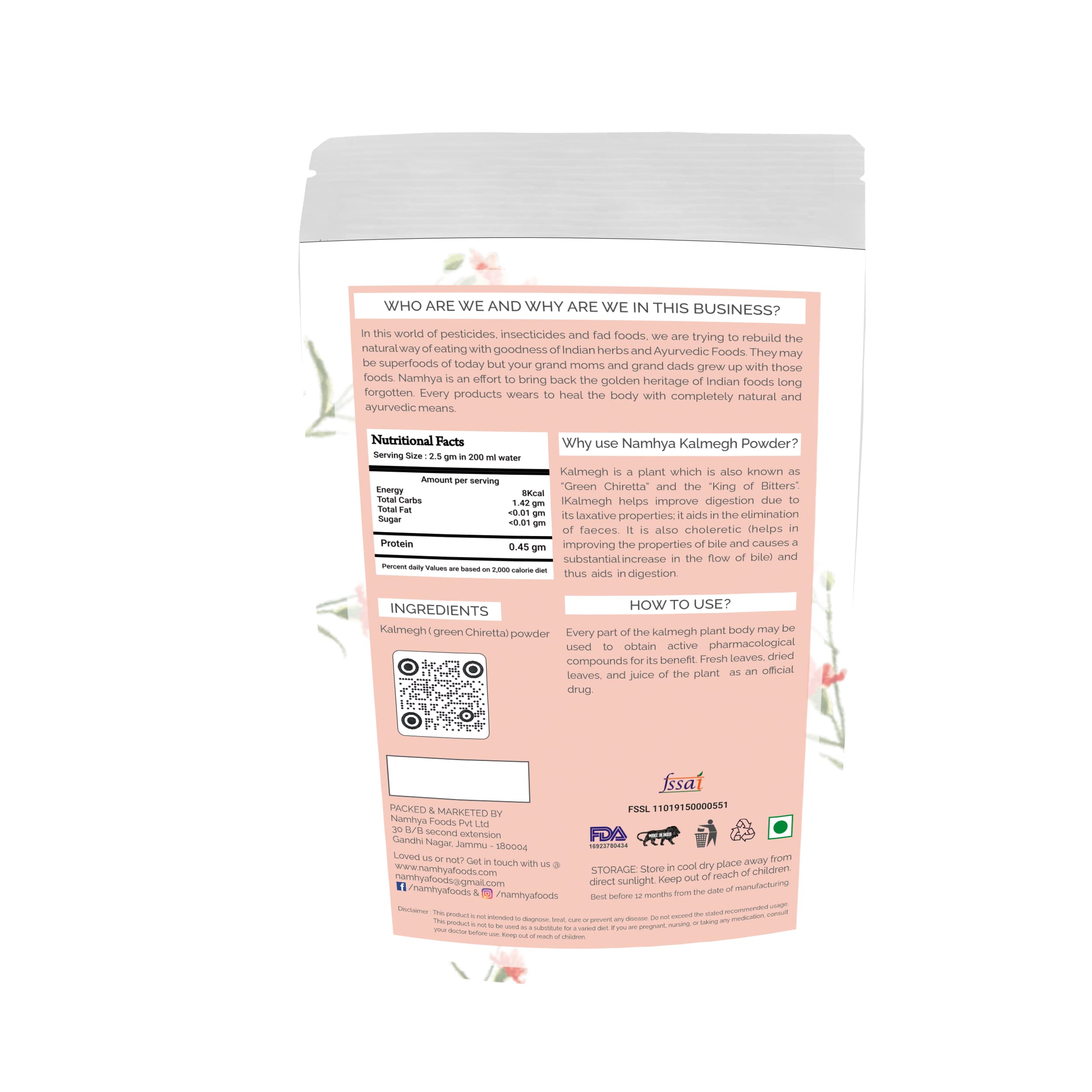 Namhya – Kalmegh Powder (100g, ~50 Cups) – Liver Detox, Immunity Booster, Antibacterial – [Kalmegh] – 100% Natural, No Preservatives – Balances Pitta, Supports Digestion & Infections - Image 2 thumbnail