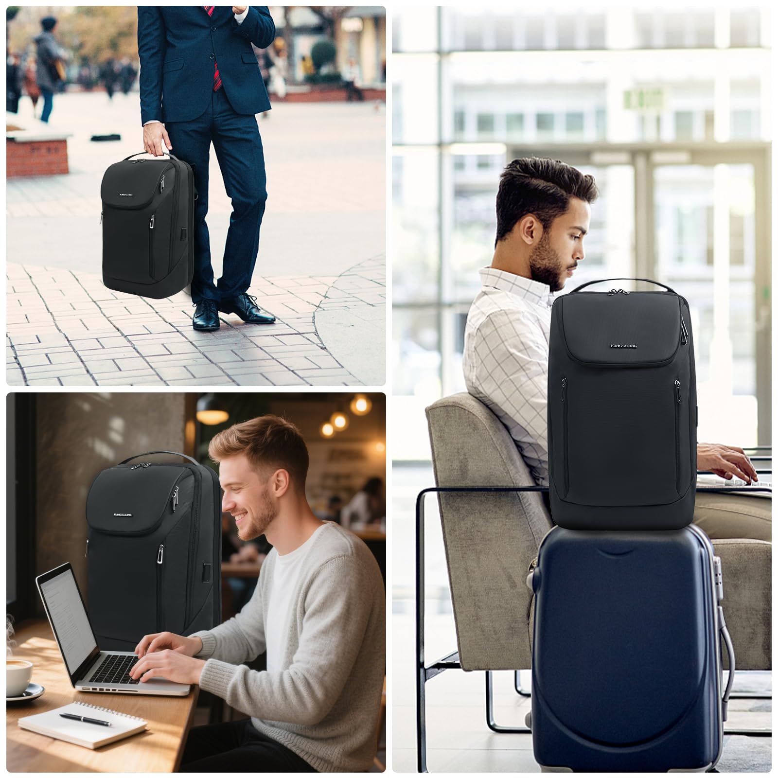 KINGSLONG Plecak Pro Business: brytyjski plecak na laptopa z certyfikatem lotu (pasuje do laptopa o przekątnej 15,6-17 cali), wodoodporna konstrukcja antykradzieżowa przyjazna dla TSA, do dojazdów do