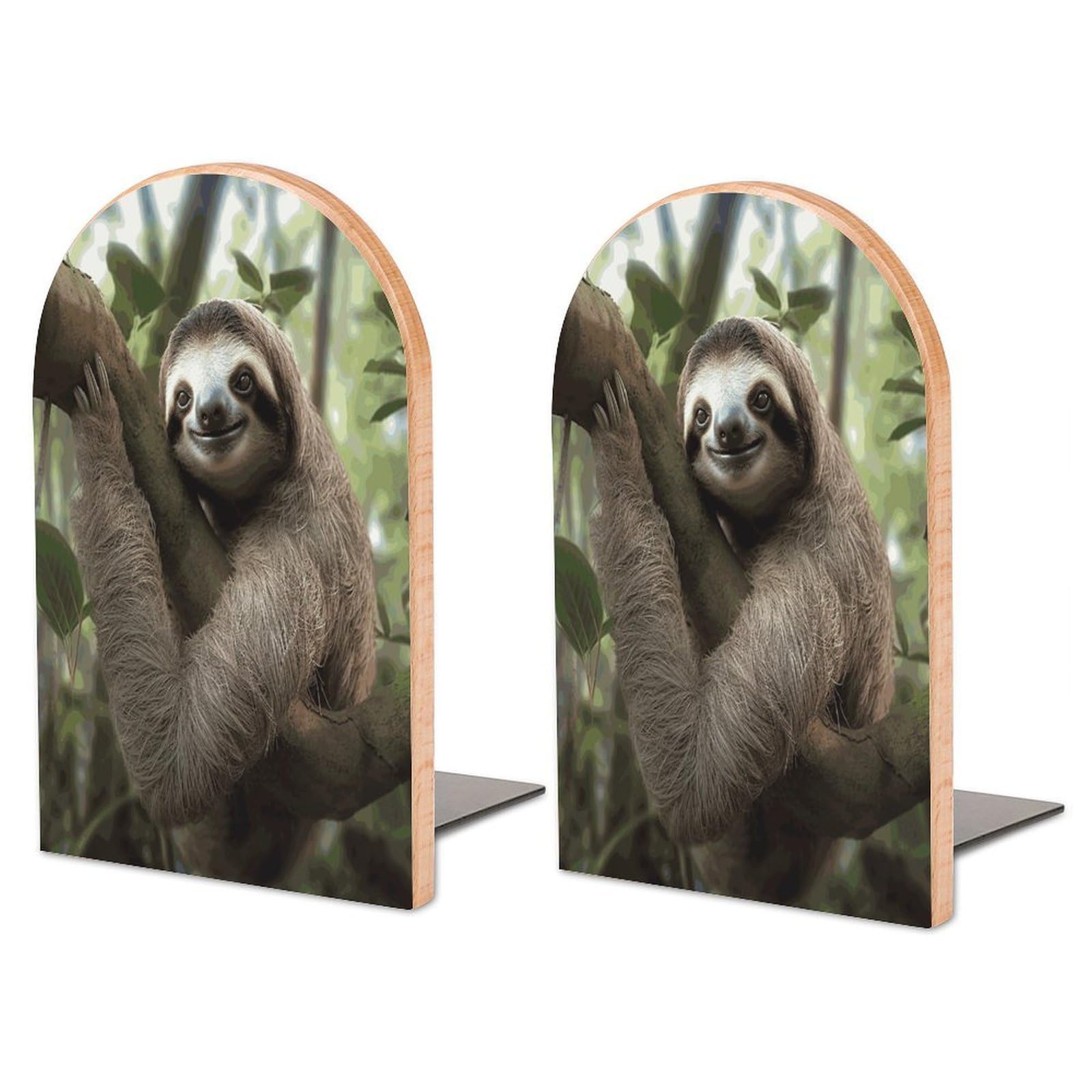 Large Sloth Animal Book End with Metal Base Fashion Heavy Duty Bookend Exquisite Wooden Bookends Non-Skid Book Stopper for Shelves Books Organizer for Office Home 1 Pair