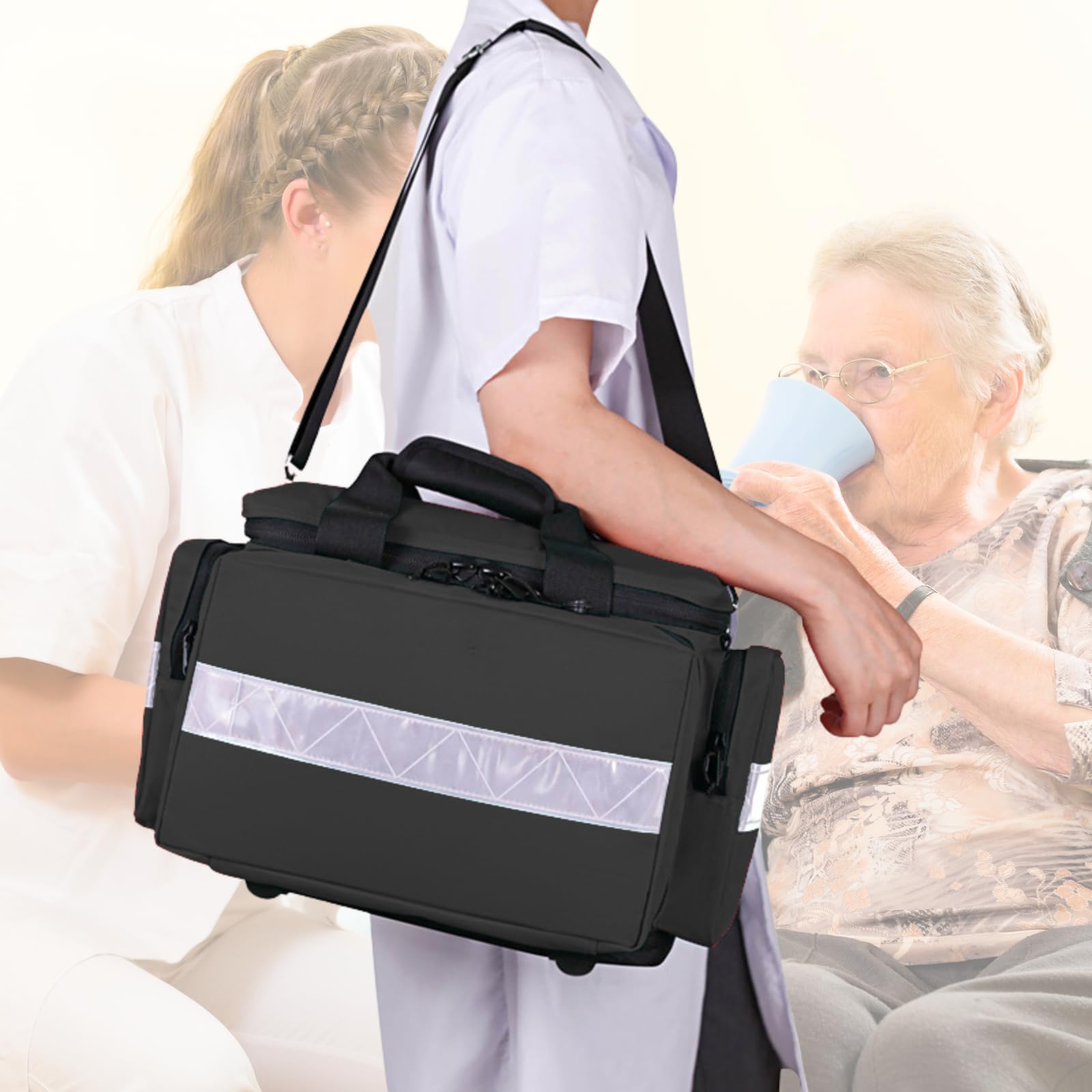 Bolsa de primeros auxilios vacía grande, bolsa de emergencia vacía, bolsa sanitaria para cuidado en el hogar, médico, viajes y emergencias (negro)