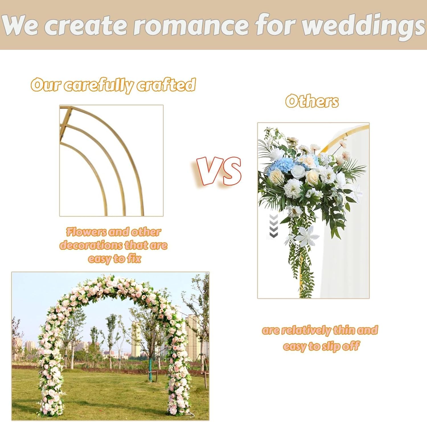8.53Ft Metal Wedding Garden Arch Trellis, Gold/White, Balloon Archway Decoration Stand with Sturdy Base - Indoor Outdoor Party Ceremony Arches Frame, Climbing Flower Plant Garden Arbor