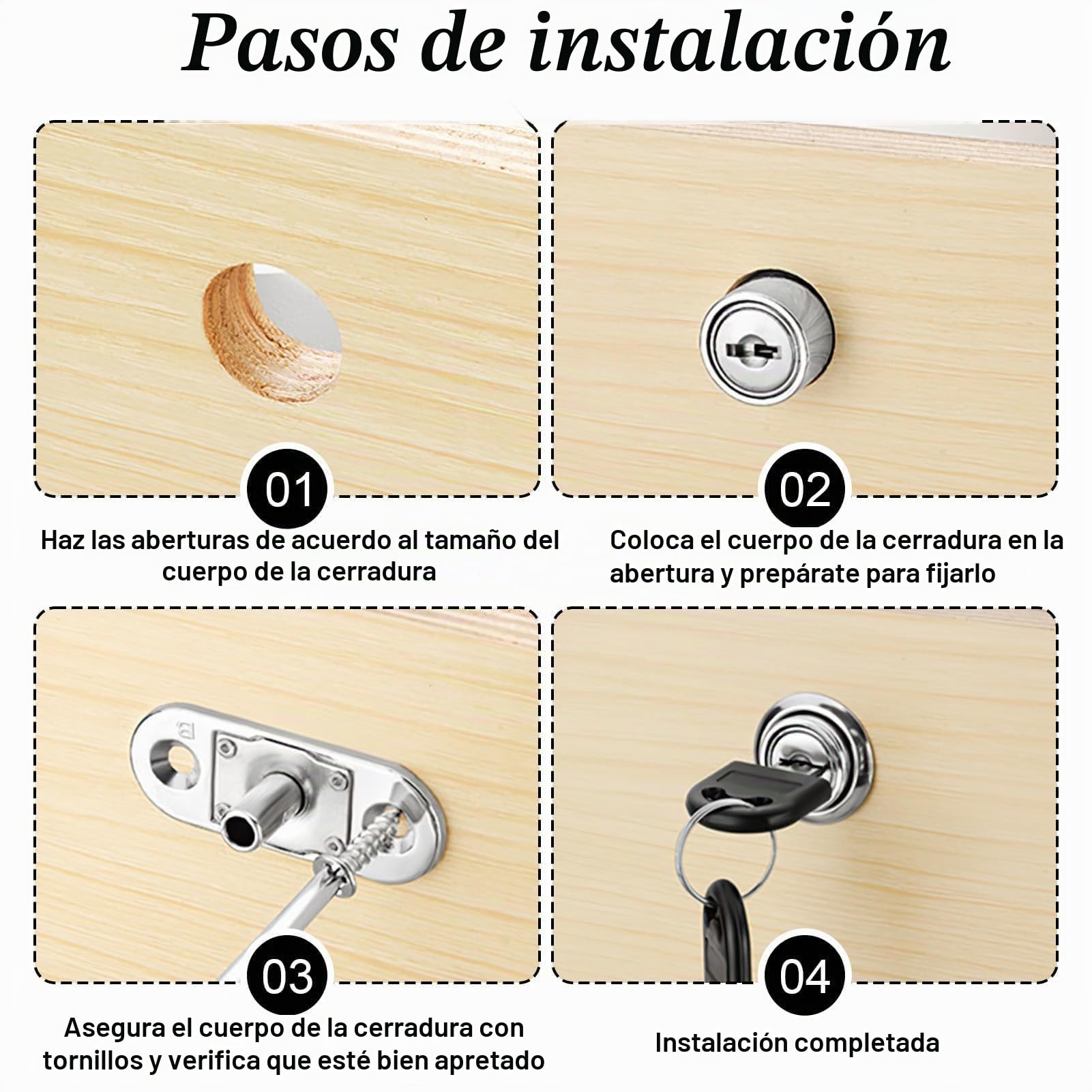 Cerradura para Armario, Cilindro de Presión de Diferentes Perfiles, Adecuada para Muebles y Vitrinas, Diámetro de 19 mm, Incluye Llaves, Fácil de Instalar