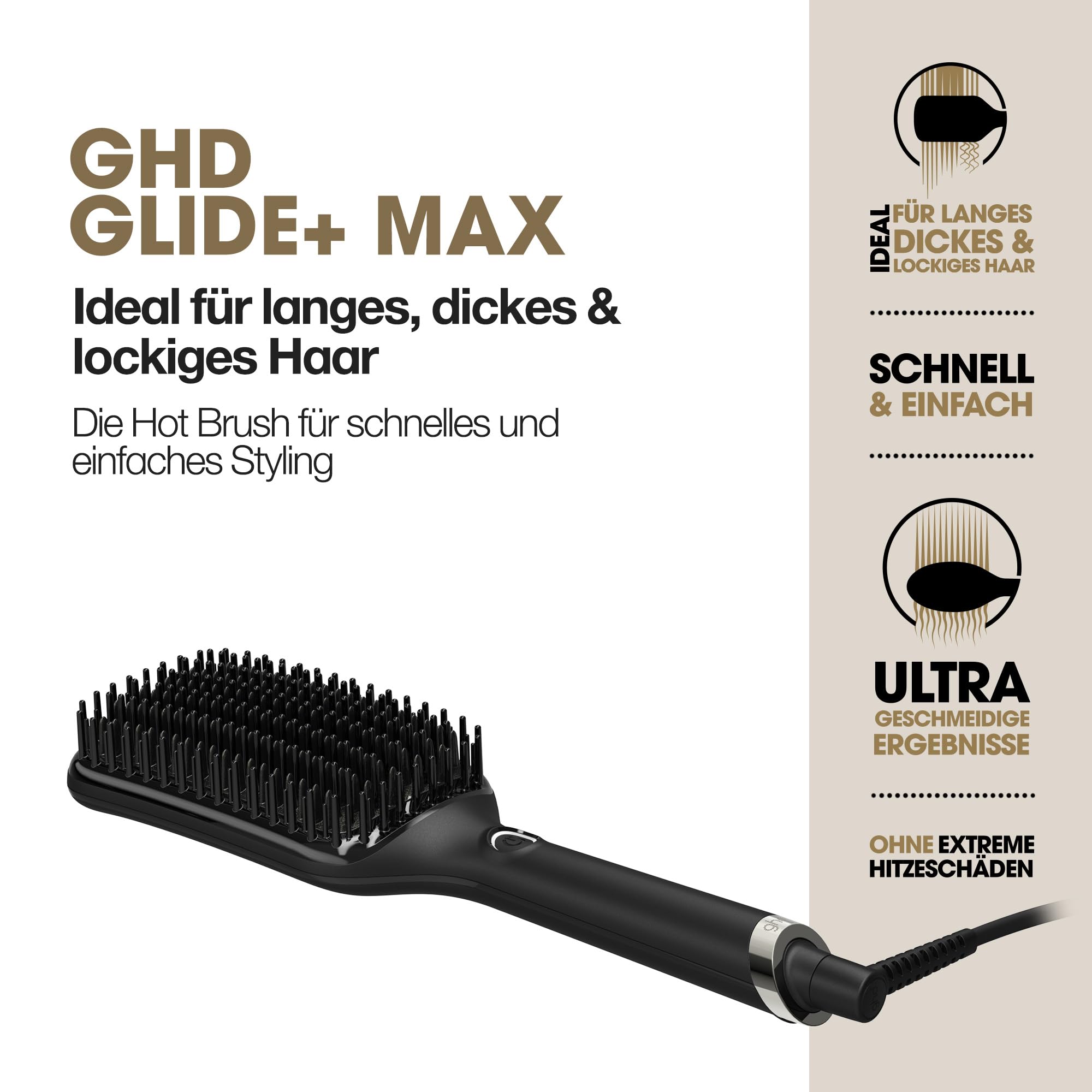 ghd glide+ max Hot Brush: Haarglätter Bürste für dicke & lockige Haare | Hot Brush für schnelles & einfaches Styling, sleeke Haare in nur einem Stylingzug, Anti Frizz, ohne extreme Hitzeschäden