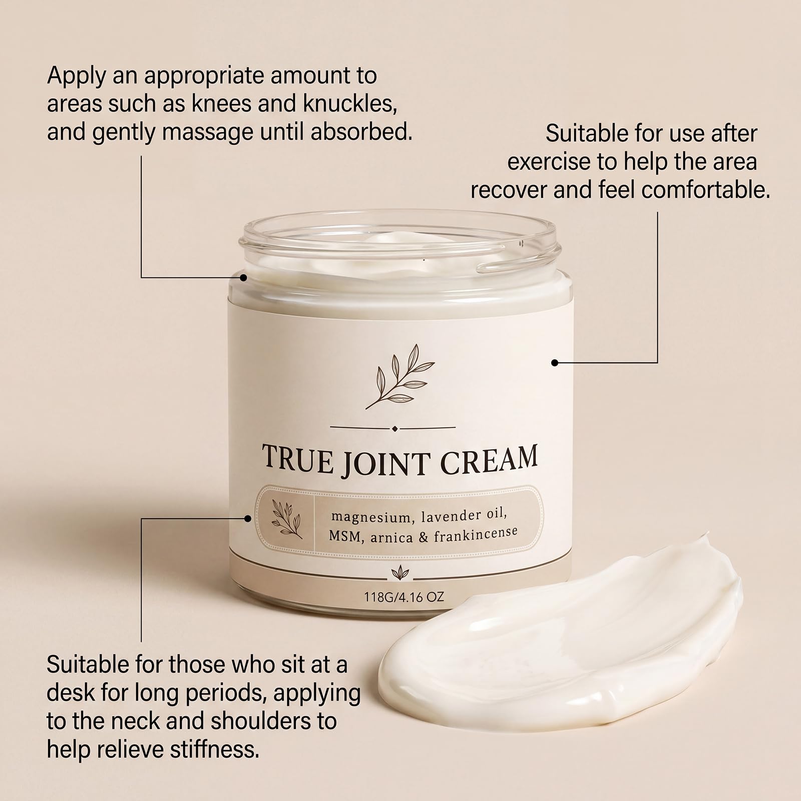 True Joint Cream, krem do ciała z magnezem, arniką i kadzidłem, nawilżający krem do masażu pleców, ramion i łokci, codzienne samopoczucie stawów, szybko się wchłania (6 szt.)