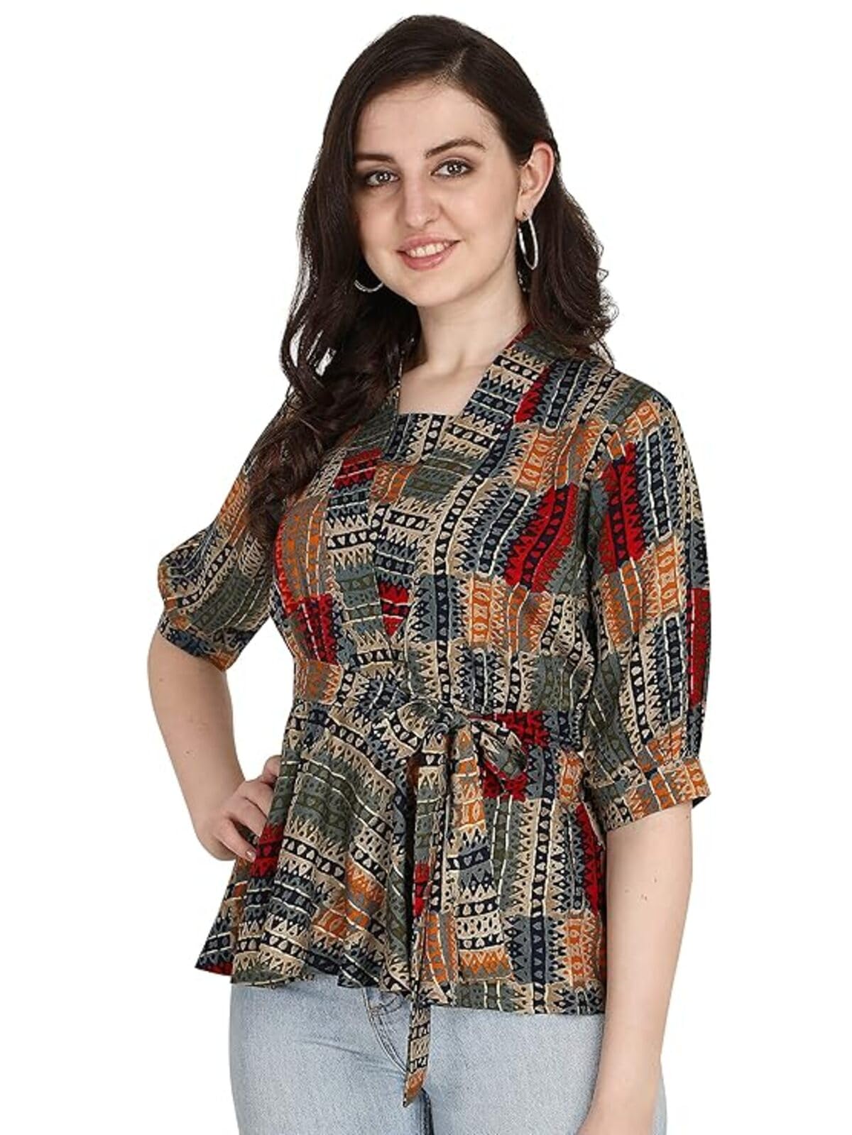 OM SAI LATEST CREATION Women Solid Western Top with Half Sleeves for Office Wear, Casual Wear, Top for Women.