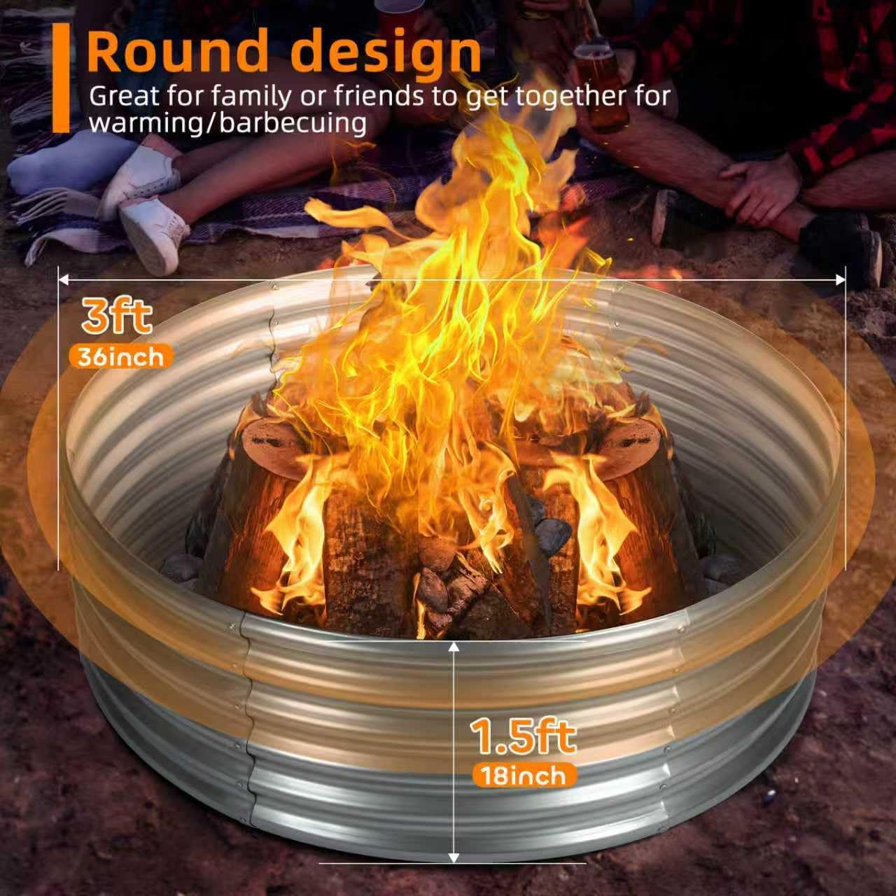 Toolterritary 36 inch Fire Pit Ring, Galvanized Fire Ring 1.5ft high, Wood Burning Fire Pits Ring, Outdoor Fireplace Height 24 Inch, Round Camp Fire Ring, Bonfire Pit for Camping, Backyard (3x3x1.5FT)