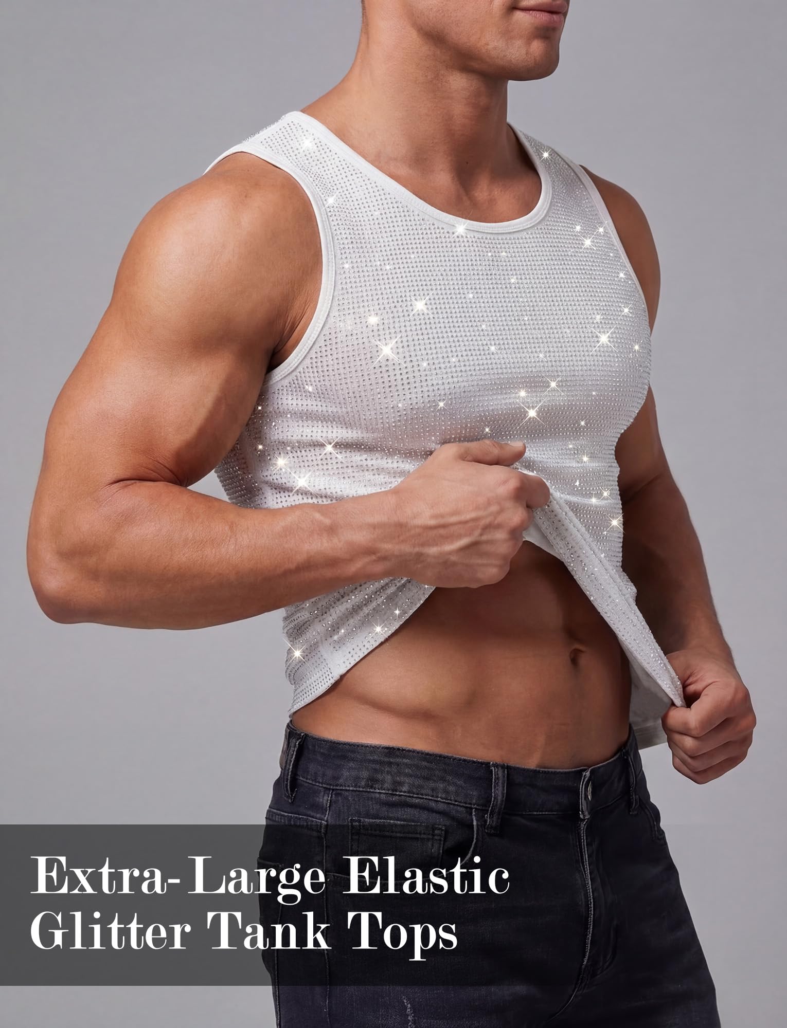 AIEOE Débardeur à paillettes pour homme - Haut en maille brillante - Sans manches - Col rond - Sexy - Clubwear - Tenue de fête pour discothèque, bar, festival