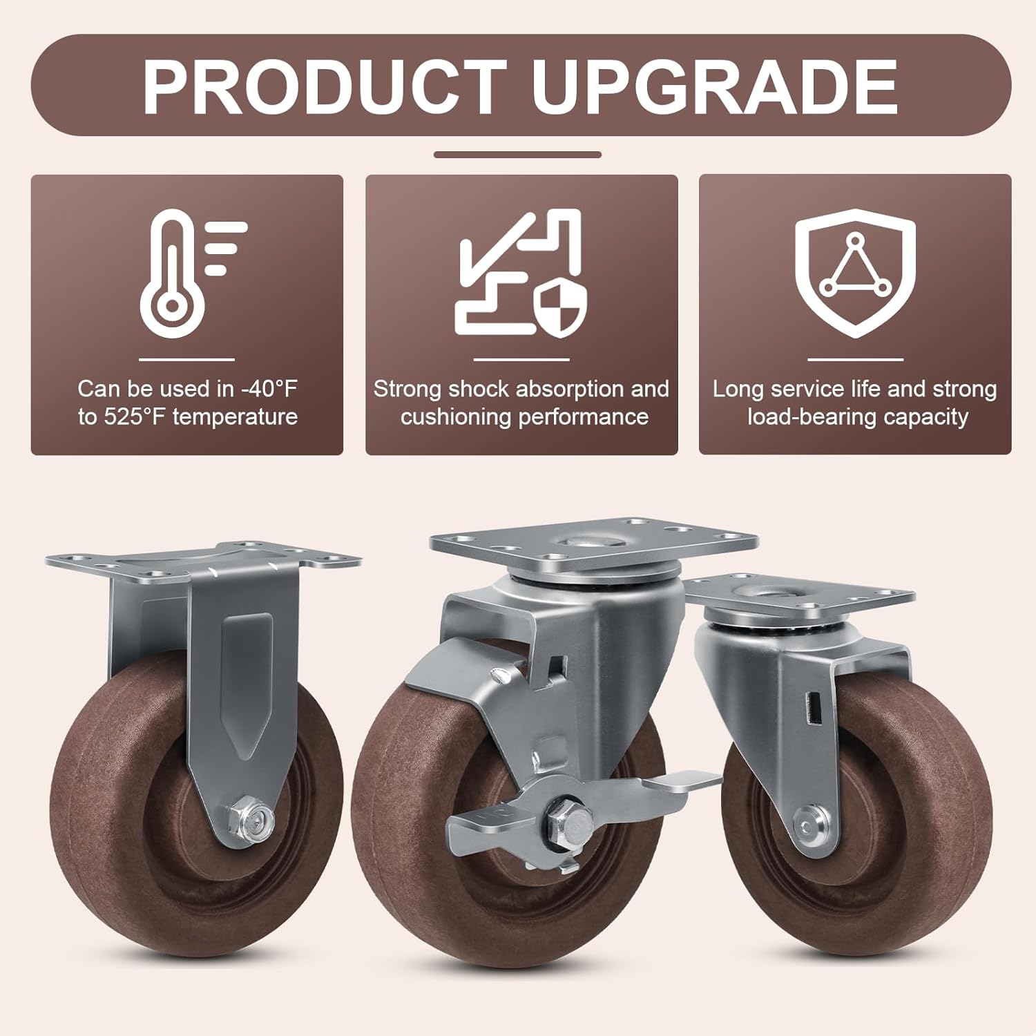 4"x1.5" Caster Wheels, Hi Temp Glass FiIled Nylon Casters, High Temp Industrial Bakery and Oven Rack Caster Wheels- Set of 4 with Strong Capacity 2800 LB (4 Swivel)