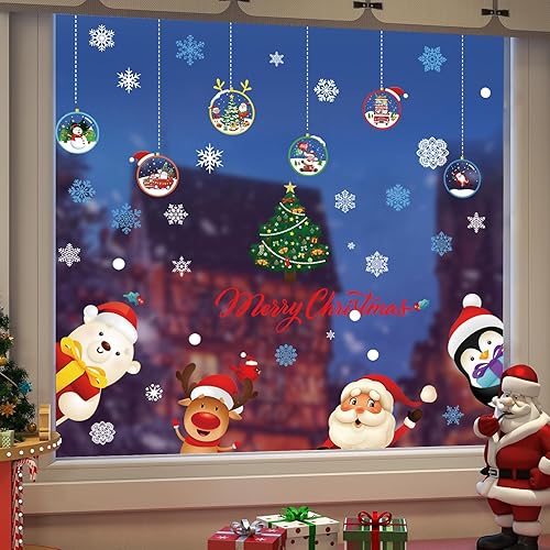 DKTIE Calcomanías de Navidad para ventana, de doble cara, coloridas calcomanías de Navidad para ventana, decoración de Navidad, Papá Noel,
