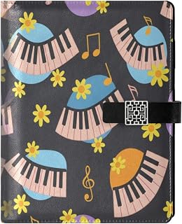 Piano Keys Flowers Music Notes Colorful A5 Binder 6 Ring Refillable PU Leather Notebook Journal with Magnetic Buckle Closure Loose Leaf Travel Office Planner Budget Binder Notepad Portfolio,