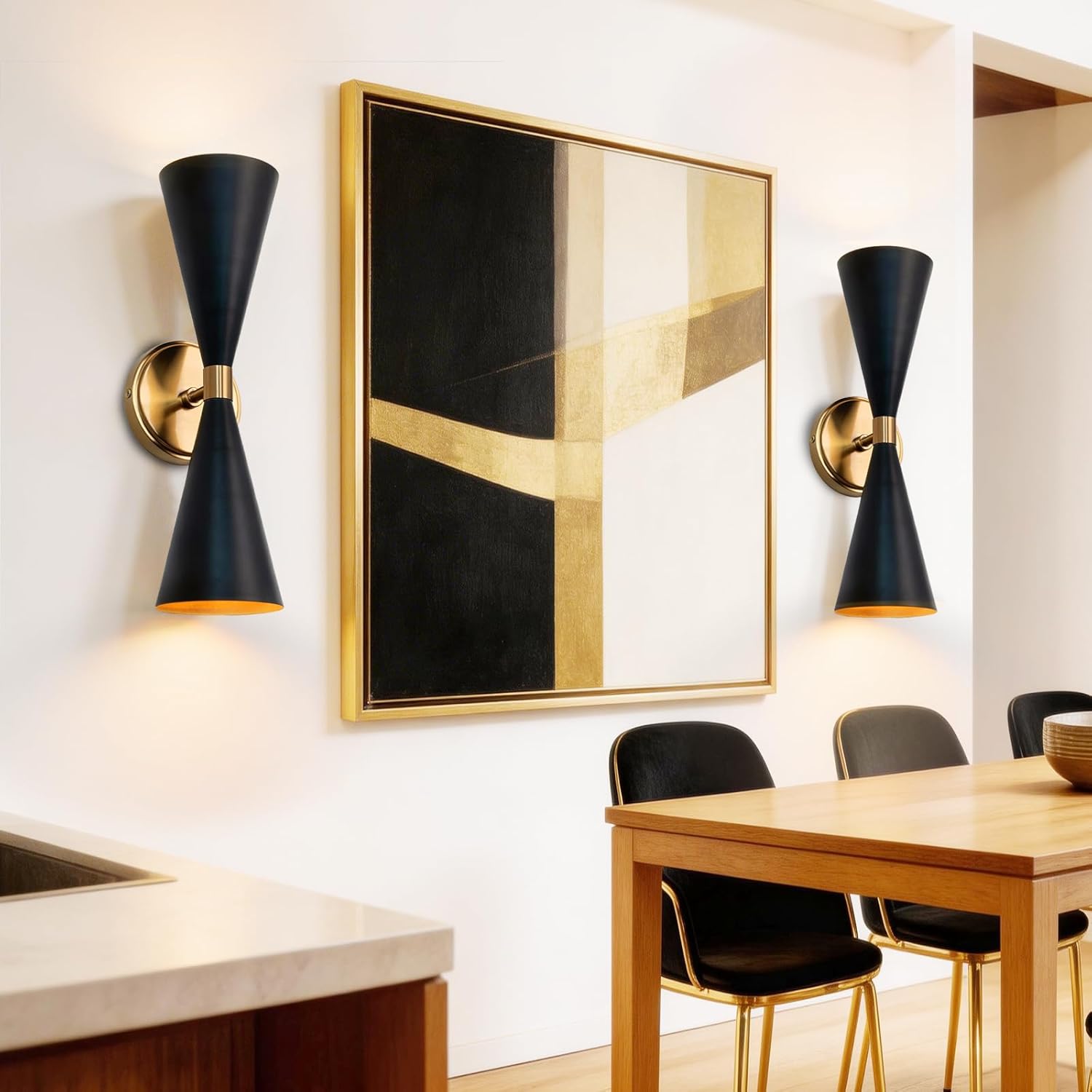 Edwarmlux Indoor Wall Sconces, Modern Wall Lights, Up and Down Wall Mount Light, Dimmable Hardwired Wall Light for Bedroom, Living Room, Hallway, Stairwell, E26, 1 Pack (Matte Black& Brushed Brass)