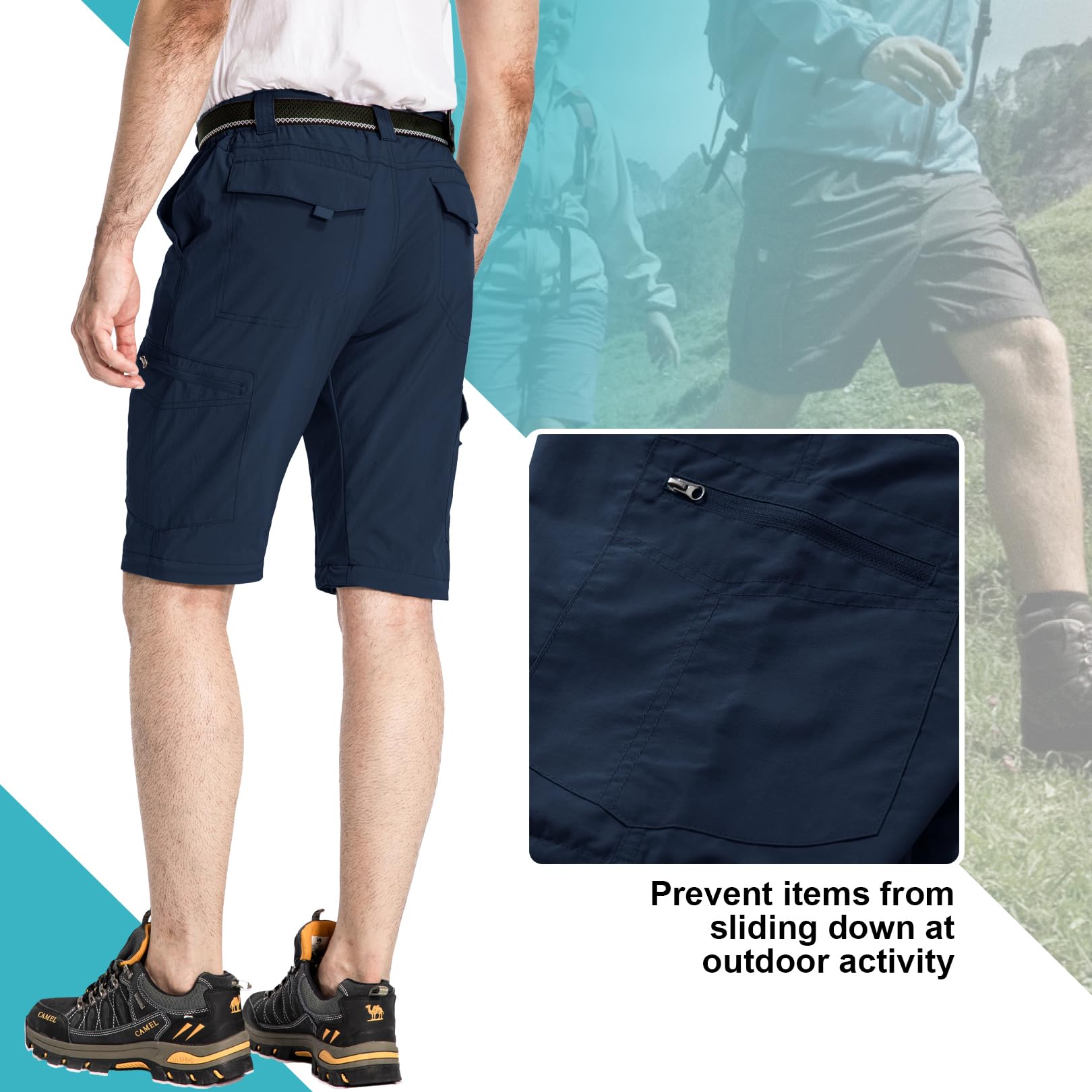 Pantalon de randonnée convertible léger pour homme - Séchage rapide - Fermeture éclair - Pour la pêche, le safari, le camping, les voyages - Pantalon scout