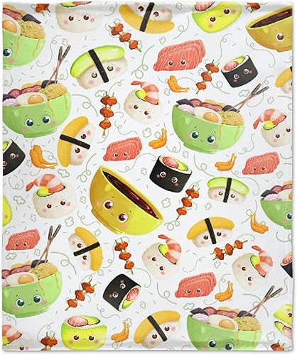 Vista 15 de Manta de sushi para regalo, manta de franela ultra suave y acogedora, manta de forro polar ligera y mullida, manta de felpa cálida para sofá, cama