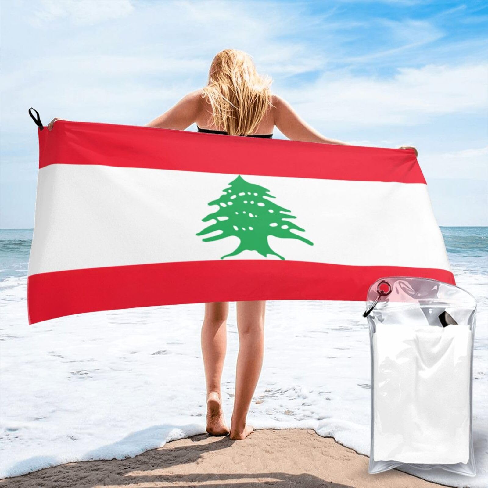 TTIGLHOH Flag Of Lebanon Print Bath Towel Quick Dry Soft Large For Beach Pool Gym Camping Spa