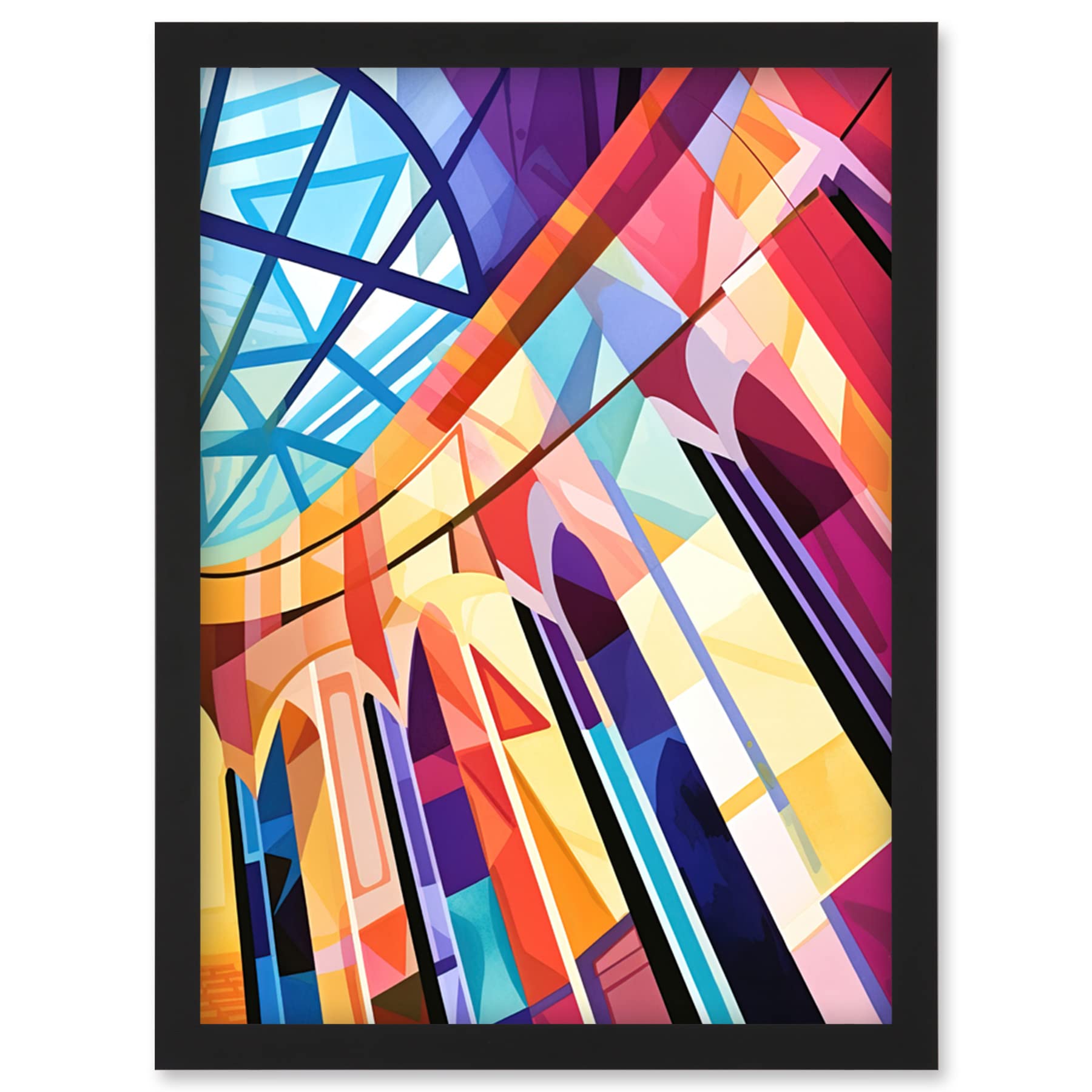 Watercolour Painting Artwork Framed Wall Art Print A4 - Modern Art Deco Colour Block - Artery8