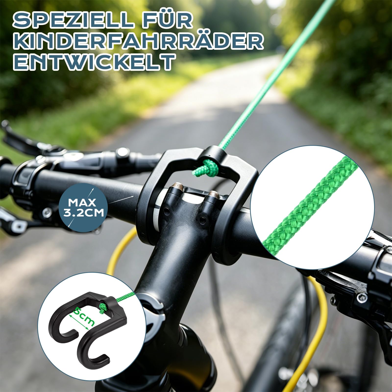 Kinder Fahrrad Abschleppseil 2,5m, Vankarr Universell Passend, Automatisches Aufrollen, Einfaches Bergauf Ziehen, Sicher & Stabil, Für Cityräder, Mountainbikes, E-Bikes