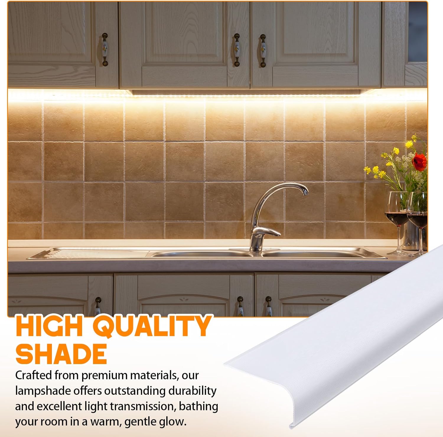 Retisee 2 Pcs 24" Under Cabinet Light Cover Replacement White Ribbed Acrylic Lens Diffuser Low Profile for Under Counter Fluorescent Light Fixture Kitchen Bathroom Vanity, 2-3/4"W x 1-3/8"H(Curved)