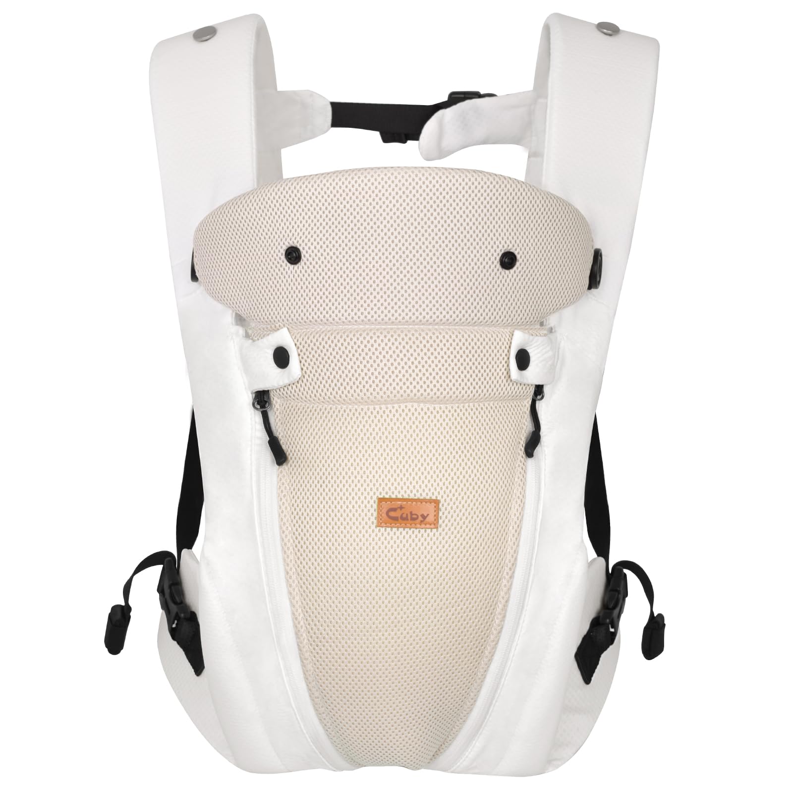 CUBY Babytragen für Neugeborene, Känguru Ergonomische Strukturierte Reißverschlüsse Kleinkind Babytrage 6 Monate + Gesicht & Rücken Babytragen Verstellbare Kopf-Nackenstütze mit Kopfbedeckung
