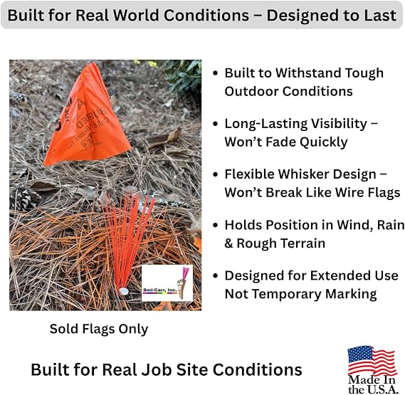 Stake Chaser Professional Marking Flags (Whiskers), 6 Orange, 75 Pack for Utility & Construction
