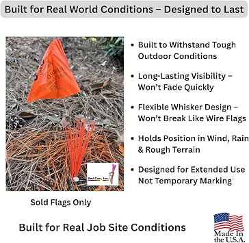 Stake Chaser Professional Marking Flags (Whiskers), 6 Orange, 75 Pack for Utility & Construction