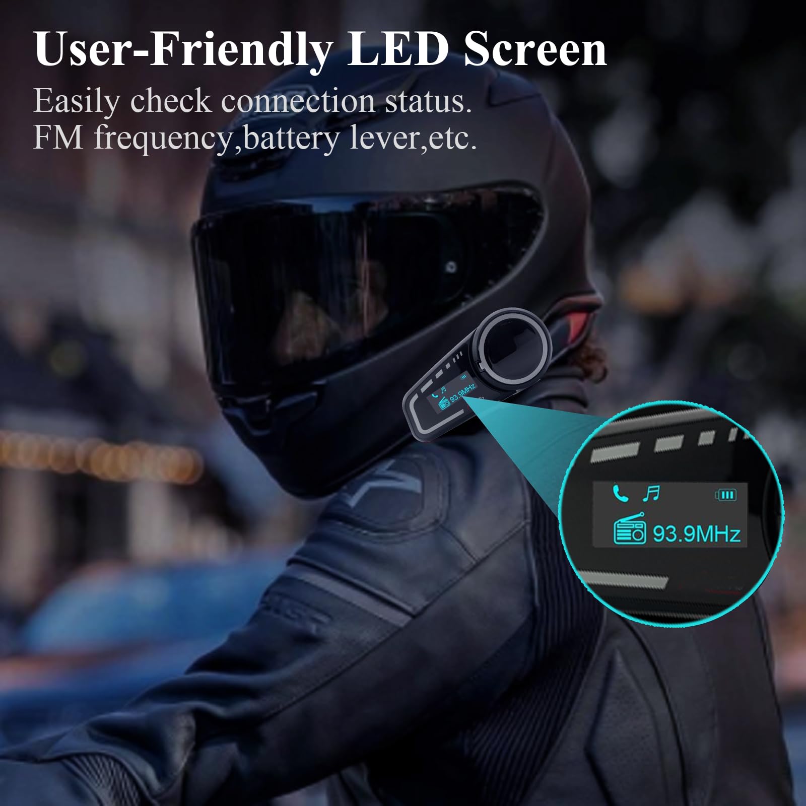 QSPORTPEAK Interfono moto bluetooth, M2C Cuffie Bluetooth per casco da moto per 2-6 piloti con schermo LCD, CVC + DSP Funzione di Riduzione del Rumore, Condivisione Musica,IP67 Impermeabile, 1 pezzi