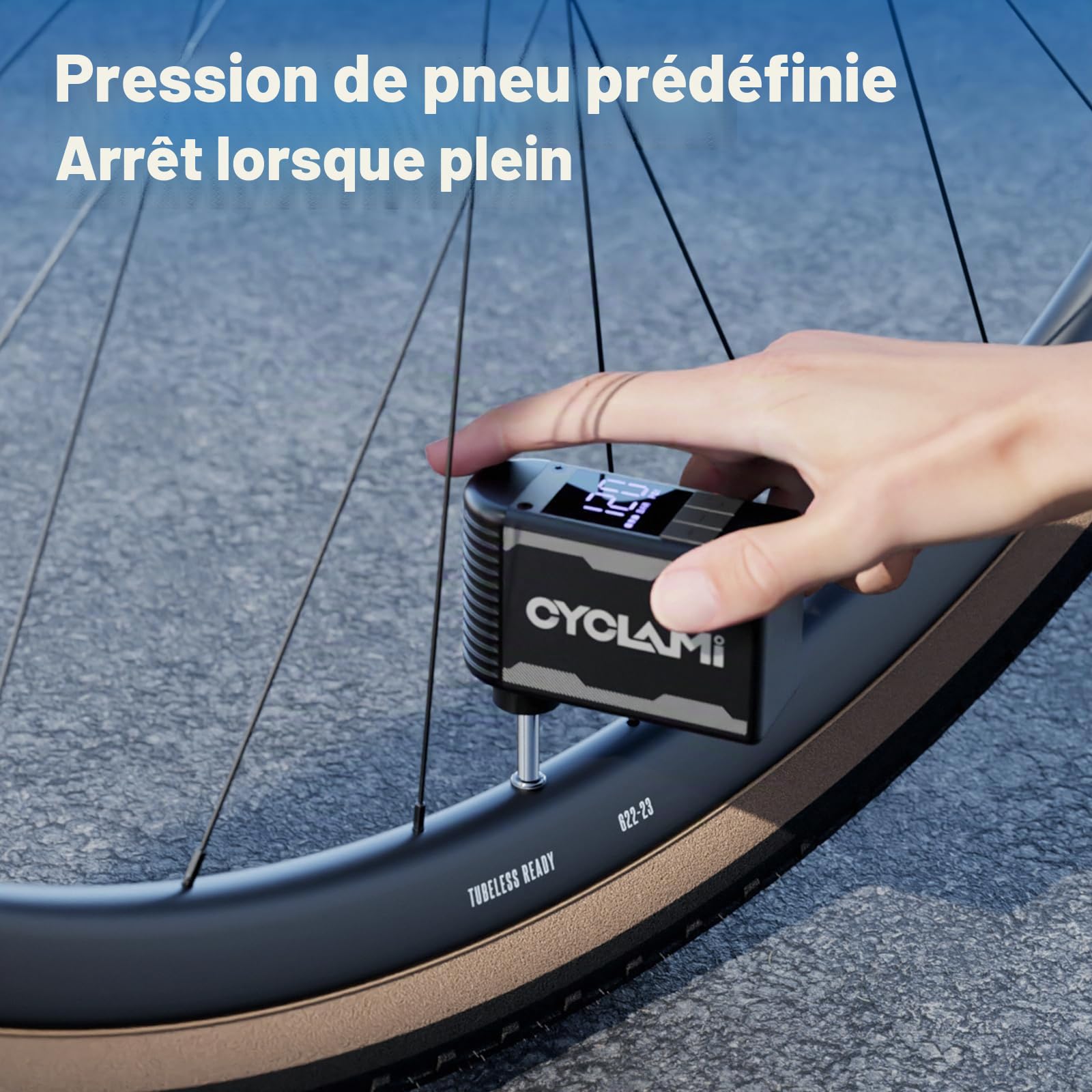 A2S Pompe à Vélo Electrique Mini Pompe Velo Portable avec Manomètre Numérique Max 12 PSI arrêt Automatique pour Tous Les vélos pour Valve Schrader et Presta
