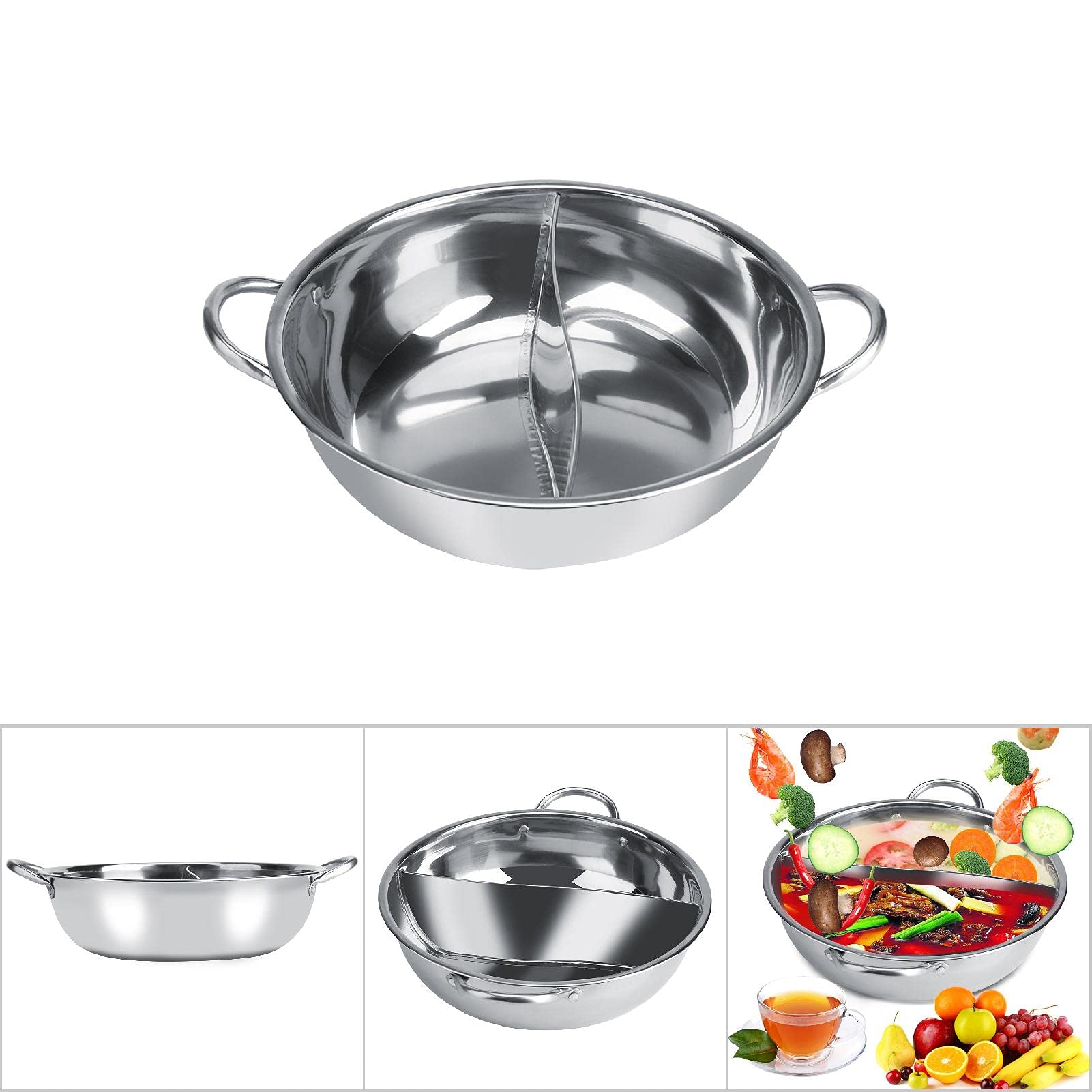 Pentola Calda con Divisore, Pentola Calda In Acciaio Inox Anatra Mandarina Antiaderente Cinese Shabu Shabu Pentola Calda con Manico Cavo per Forno A Gas Fornello A Induzione(30 cm)