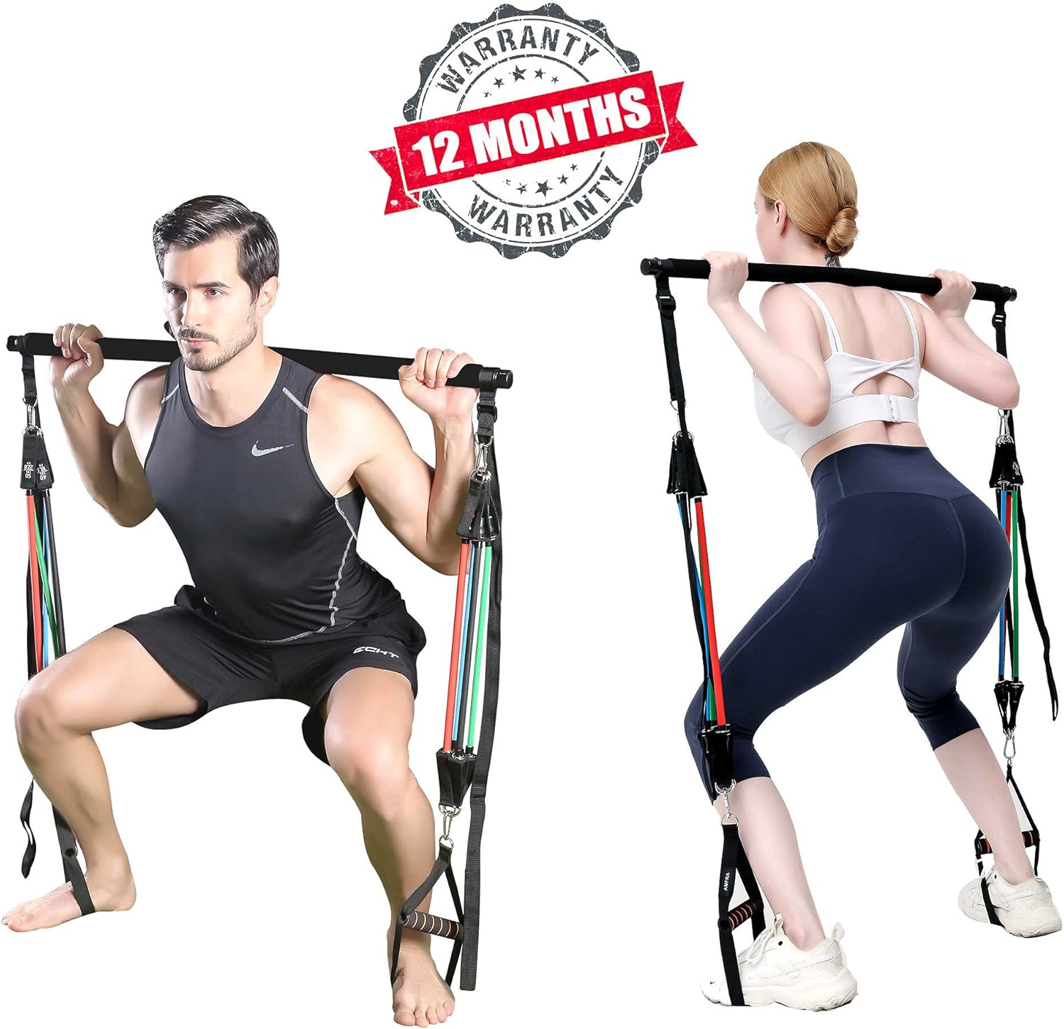 AMFRA Pilates Bar Kit with Resistance Bands for Men&Women Portable to Home Gym Park with 8X 60-280 lbs Resistance Bands Complete Body Shaping Legs Waist and Arm Yoga Physical Therapy with Free Videos : Sports & Outdoors