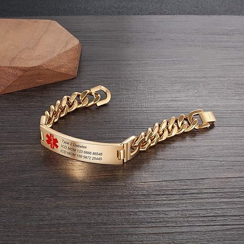 Miniatura 4 de Pulseras personalizadas de identificación de alerta de grabado, pulseras de acero inoxidable médicas de emergencia personalizadas para hombres