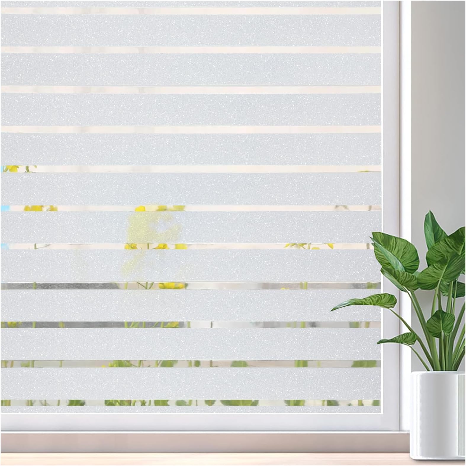 Lifetree Window Film Privacy for Glass Windows 90 x 1000cm, Frosted Stripe Patterns Static Cling No Glue UV Protection Window Sticker Cover for Home Office