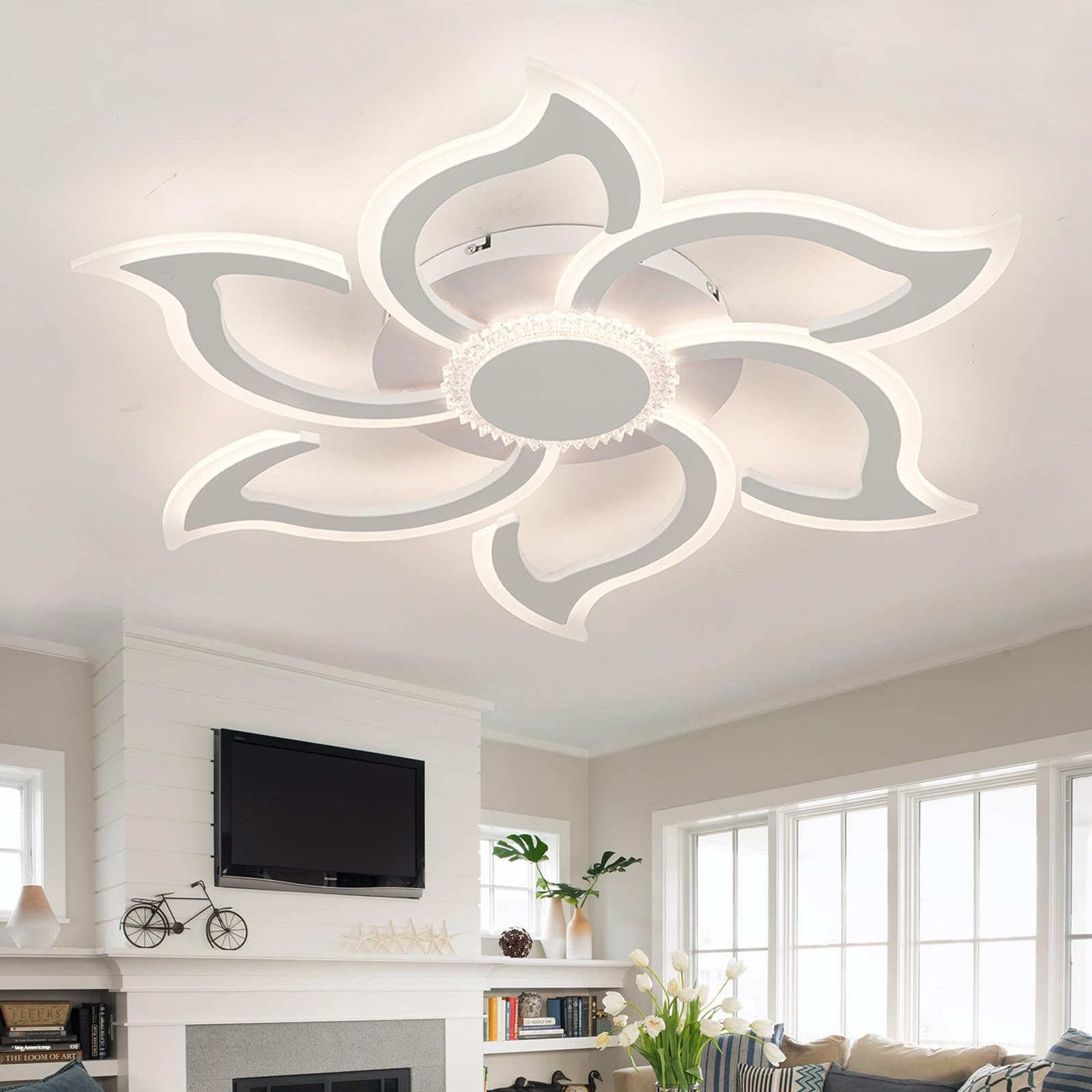 Inteligentne Lampa Sufitowa LED Nowoczesny Oświetlenie Sufitowe Z Pilotem APP Kwiatowa Lampa Sufitowa Możliwość Przyciemniania 3000K-6000K Funkcja Pamięci Duży Salon, Sypialnia-White