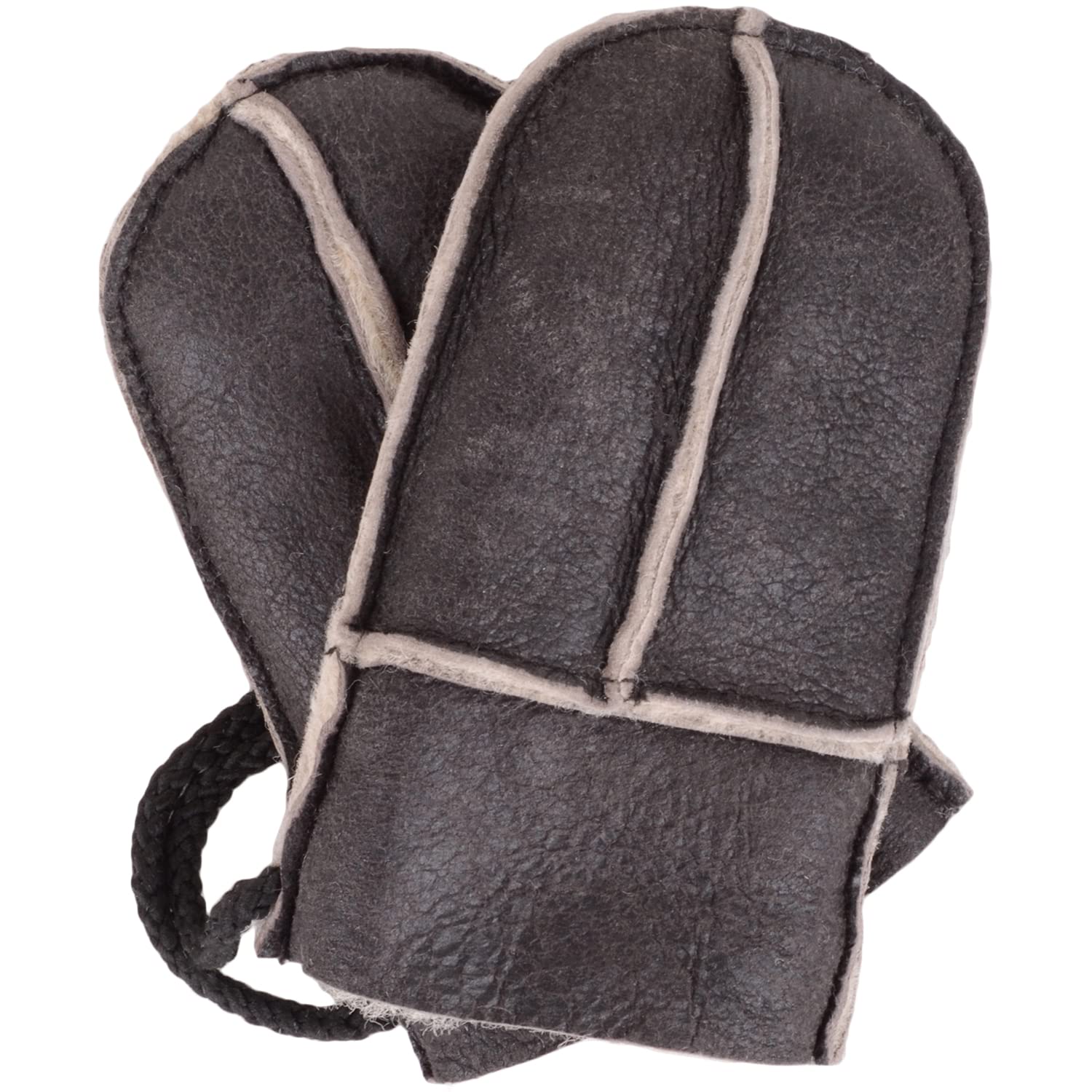SNUGRUGS Baby Infant Winter Split Palm Genuine Sheepskin Mittens with Cord - Dark Brown Explorer Ricot Curly