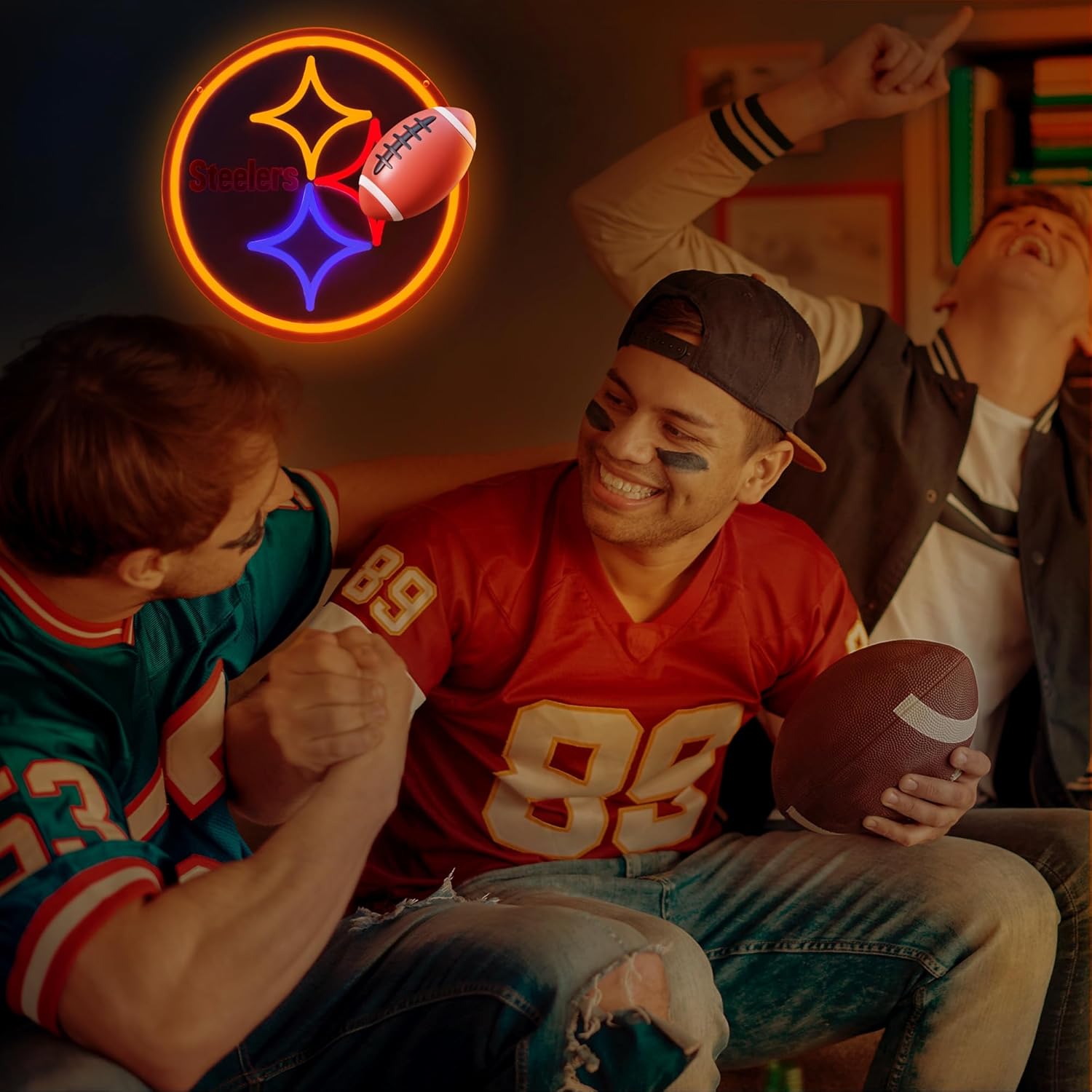 Football Team Neon Sign, Cool Dimmable Light Up Football Team Logo Hanging USB Powered for Wall Decor Art, Man Cave, Bedroom, Game Room Deco, Birthday Christmas Merch Gift for Boys Fans(Stealrs) - Image 2