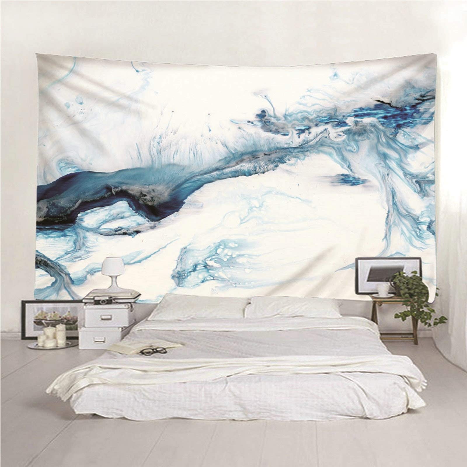 Aeici Tapiz Tela Muro Playa, Manta Tapiz Tapiz de Pared Patrón de mármol Tapiz- Blanco Azul, 260x240CM